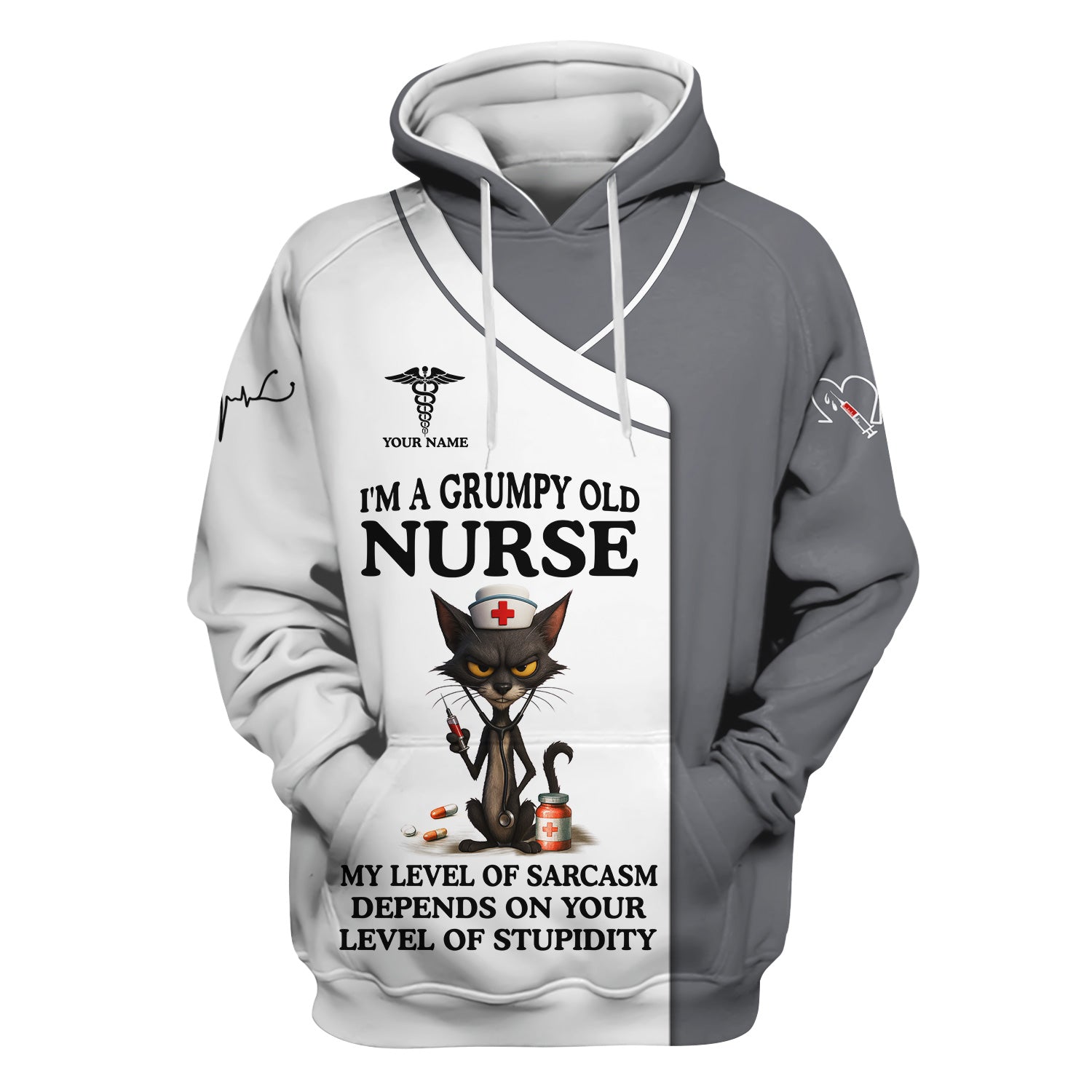 Funny Grumpy Old Nurse Shirt - Sarcastic Black Cat Humor for RN LPN CNA - Custom Name Gift for Nursing Staff Healthcare Workers