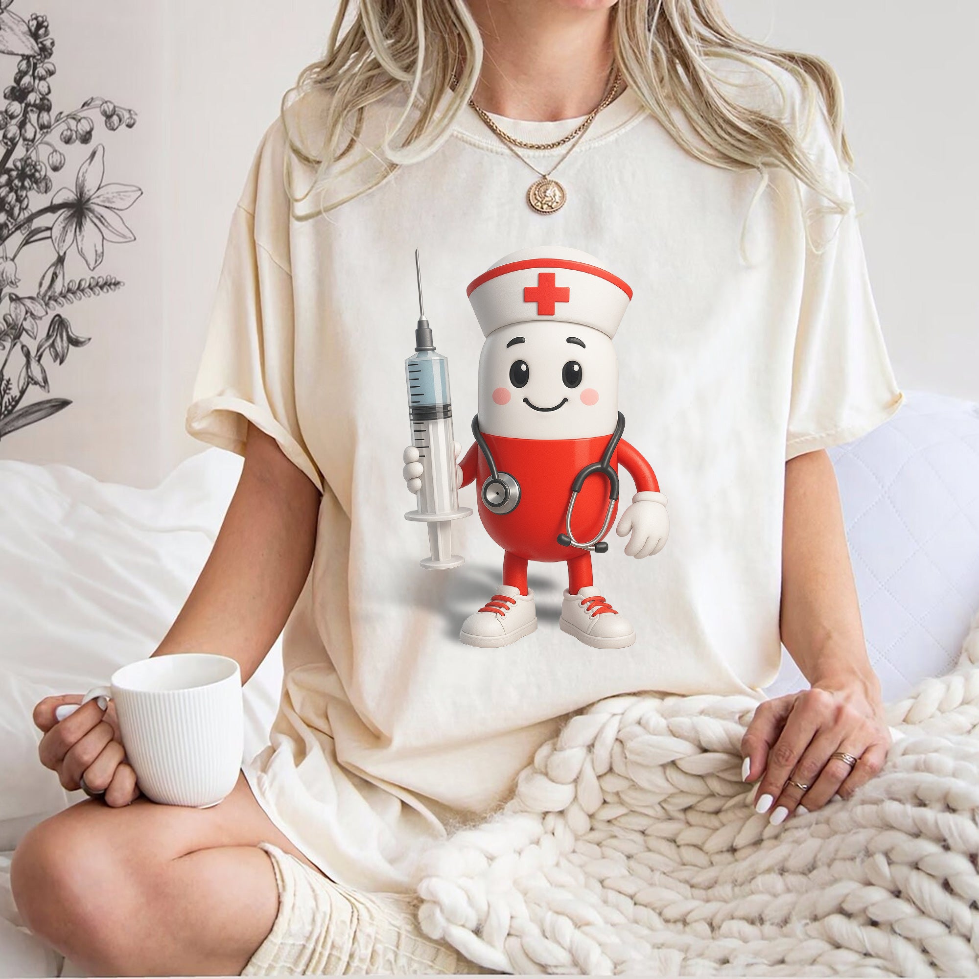 Personalized Funny Nurse Shirt with Pill Cartoon – I Will Stab You Quote Tee for RN LPN CNA  – Cute Medical Humor Gift for Healthcare Workers