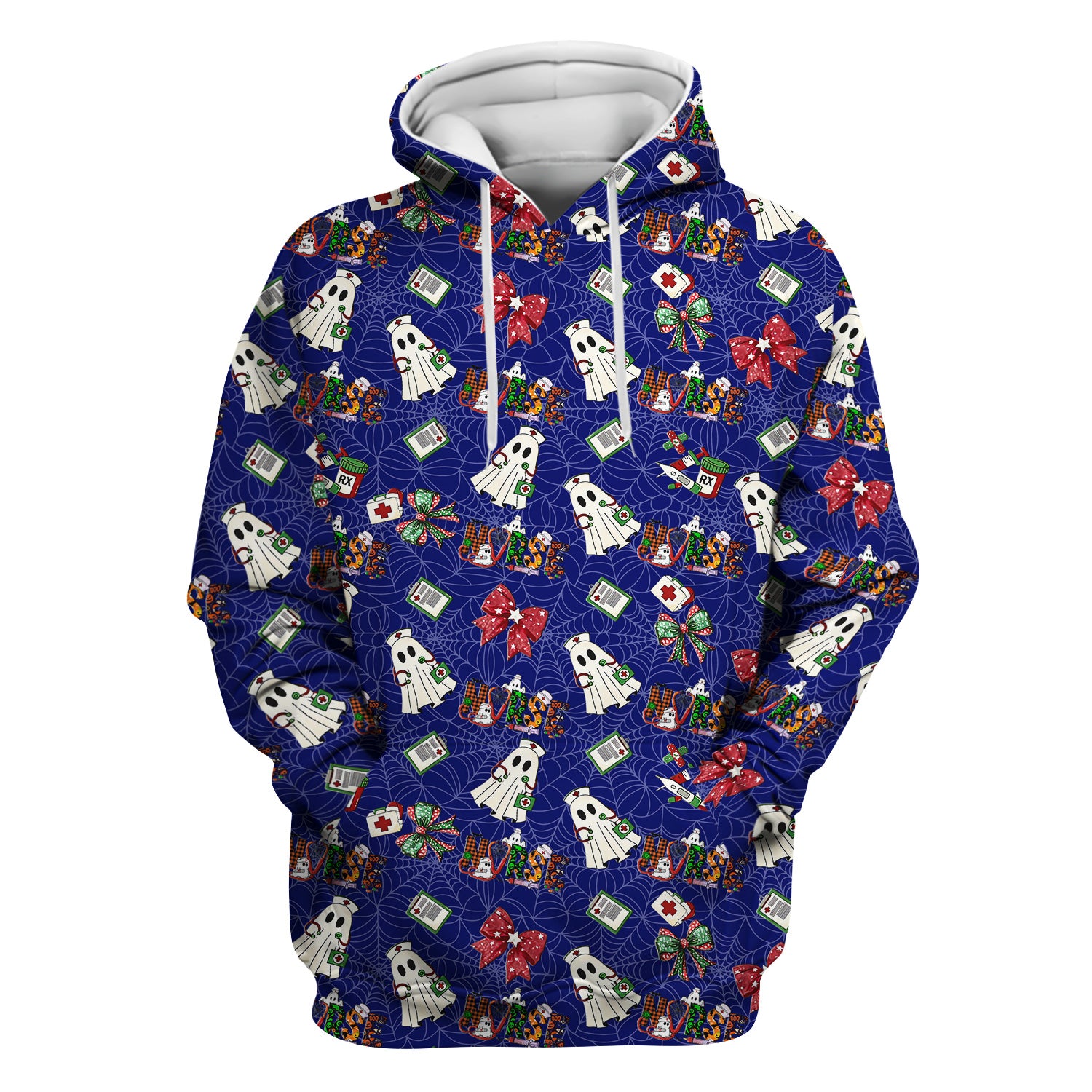 Custom Halloween Scrub Top for Nurses - Funny Ghost and Web Scrub Shirt Multi Color - Cute Spooky Nursing Workwear with Pockets