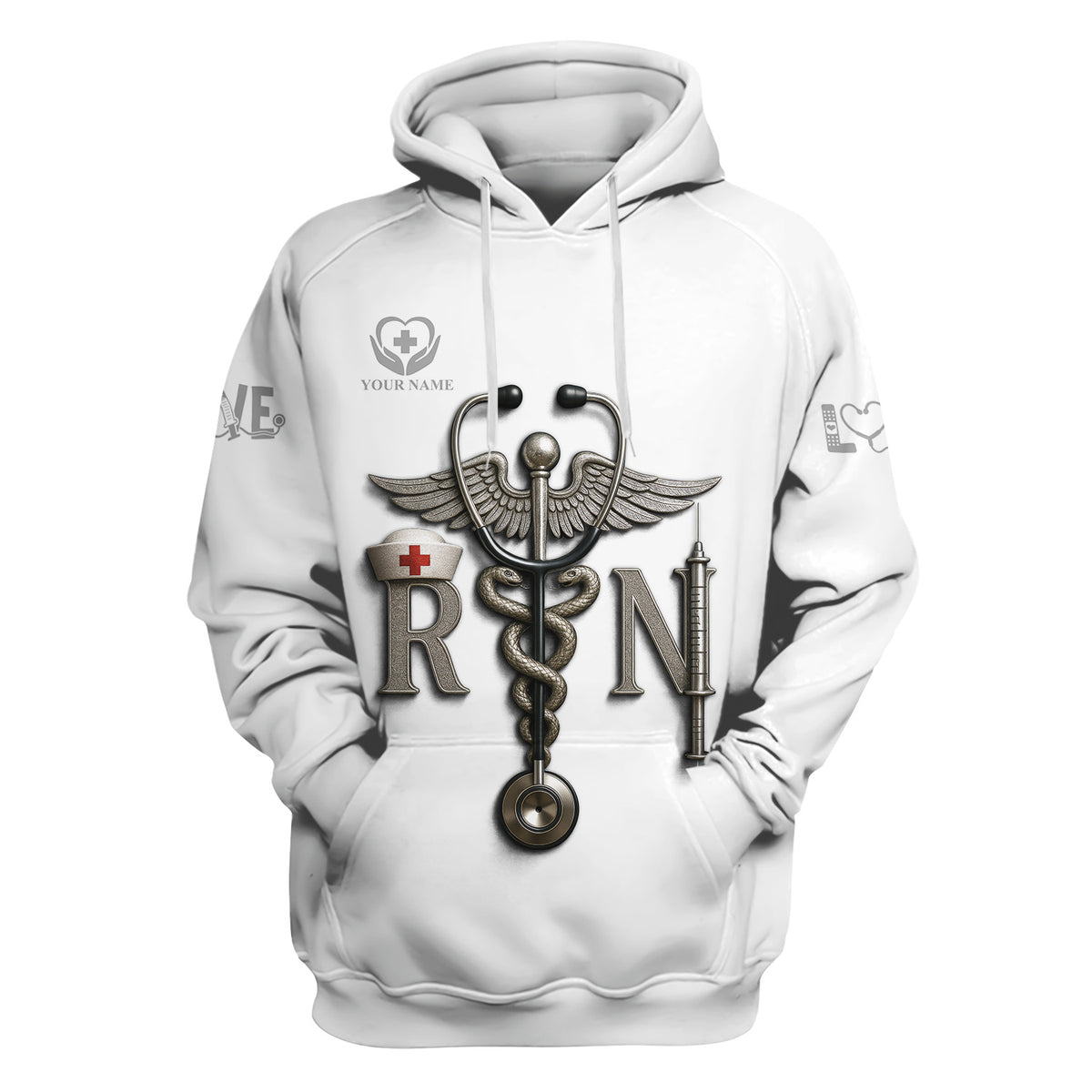Personalized RN Nurse Shirt - Caduceus & Syringe Graphic - Custom Gift with Multiple Color Options for CNA LPN Medical Staff