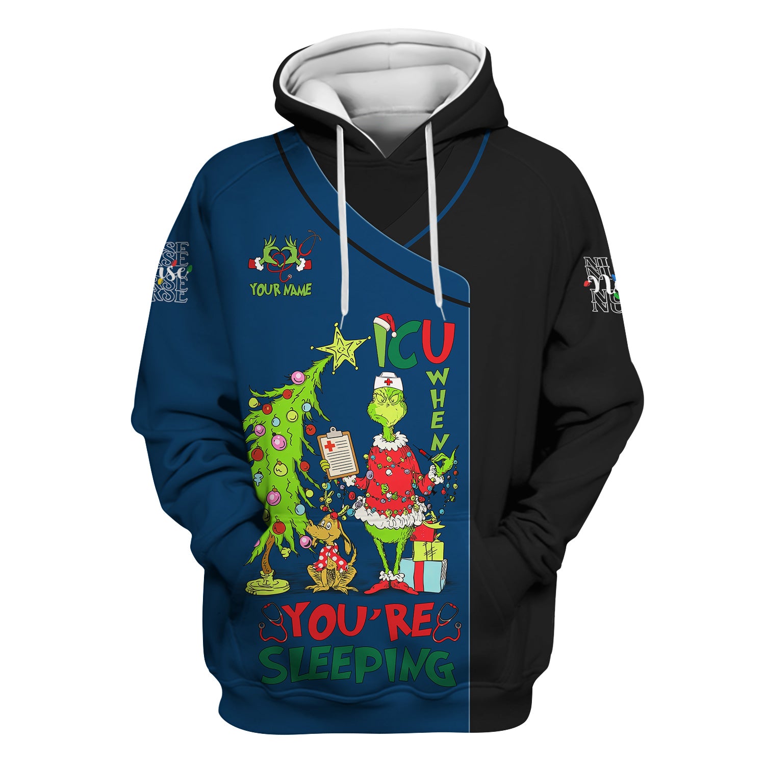 Personalized Grinch Nurse Scrub Top - Funny ICU When You’re Sleeping Medical Shirt - Healthcare Worker Gift