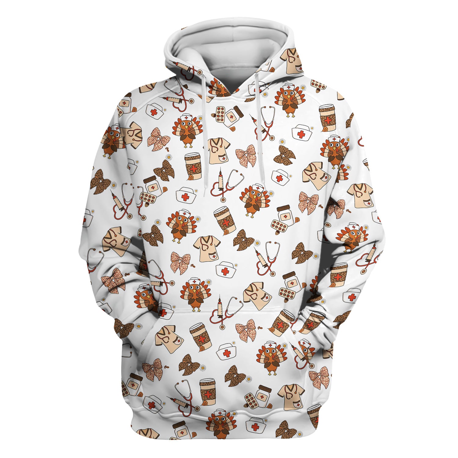 Cute Nurse Fall Season Scrub Top - Thanksgiving Turkey & Stethoscope Medical Design  - Gift for RN LPN CNA