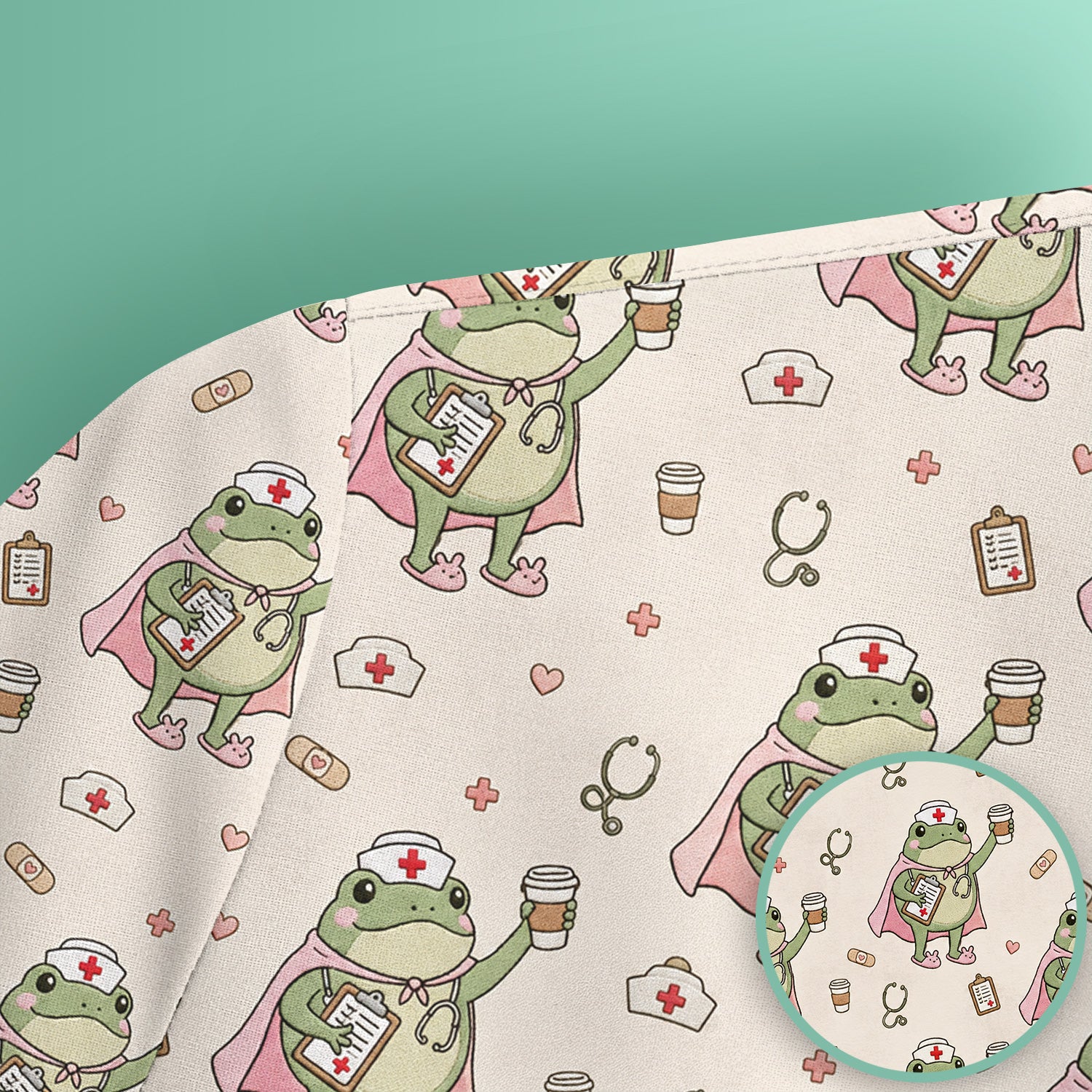 Cute Super Nurse Frog Pattern Scrub Top, Comfortable Scrubs for Nurses