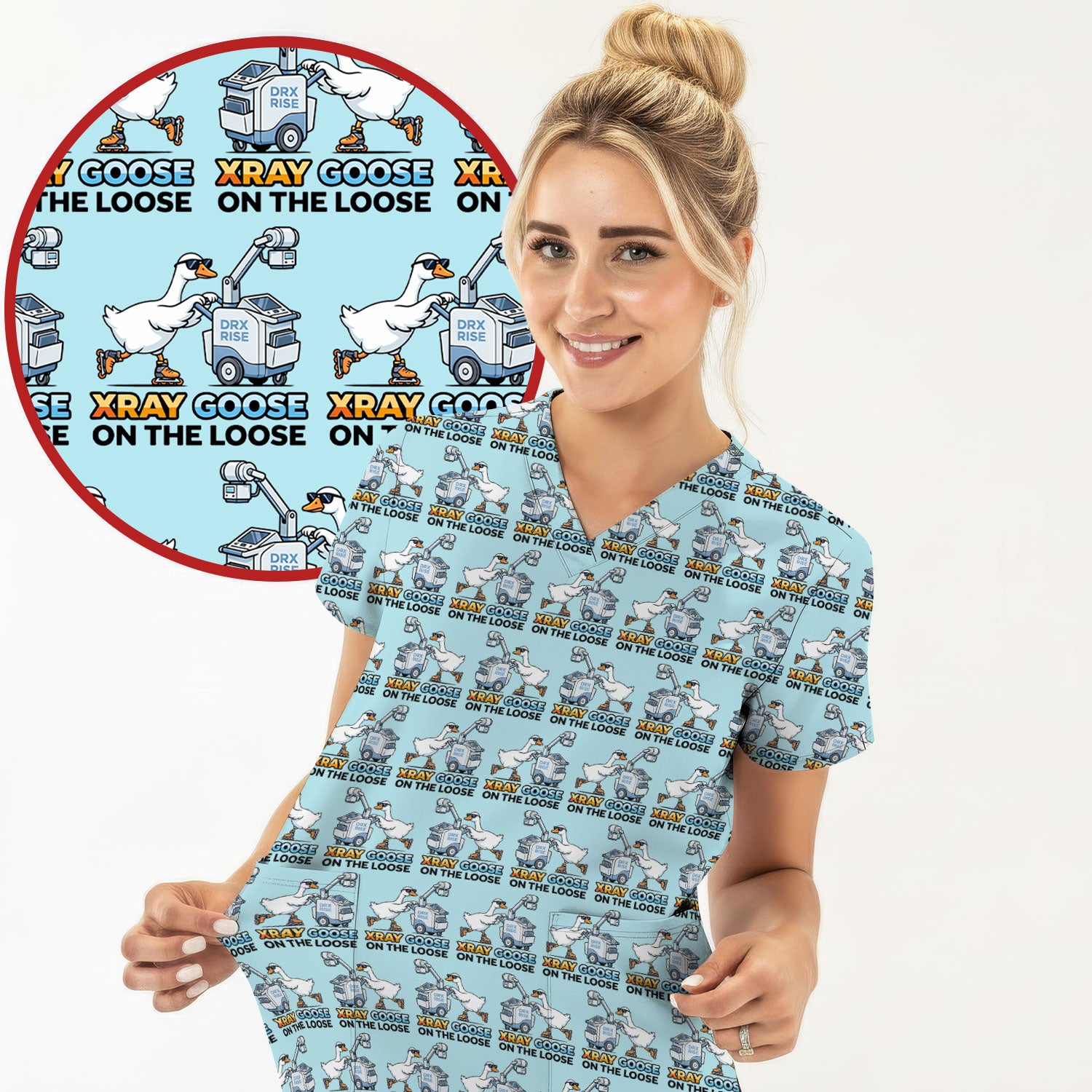 Funny Xray Goose On The Loose Pattern Scrub Top, Comfortable Scrubs for Nurses