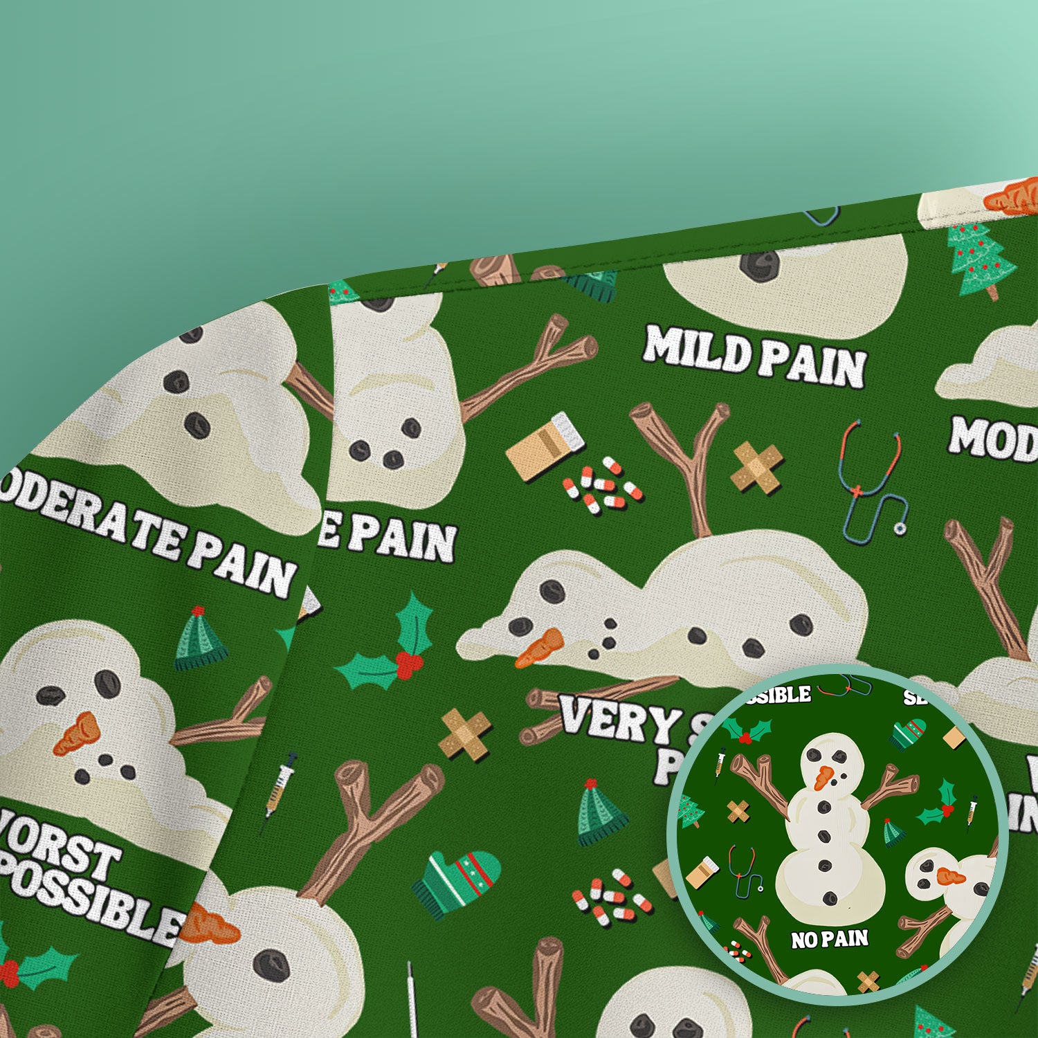 Funny Snowman Pain Scale Scrub Top for Nurse - Christmas Medical Shirt for Women RN LPN CNA - Cute Winter Nursing Uniform