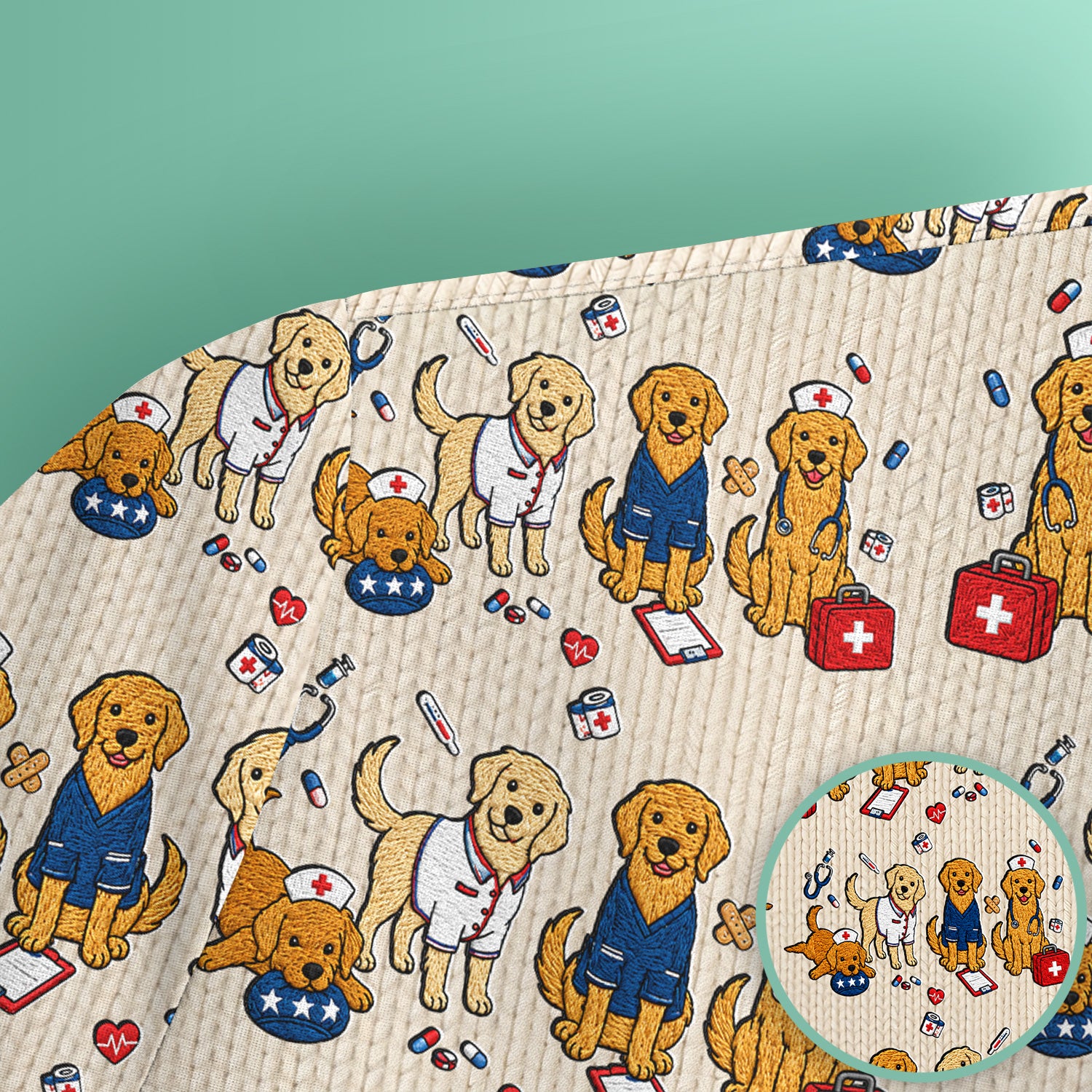Golden Retriever Nurse Dog Pattern Scrub Top, Breathable Fabrics Nursing Uniform Scrub Top, Comfortable Scrubs for Nurses
