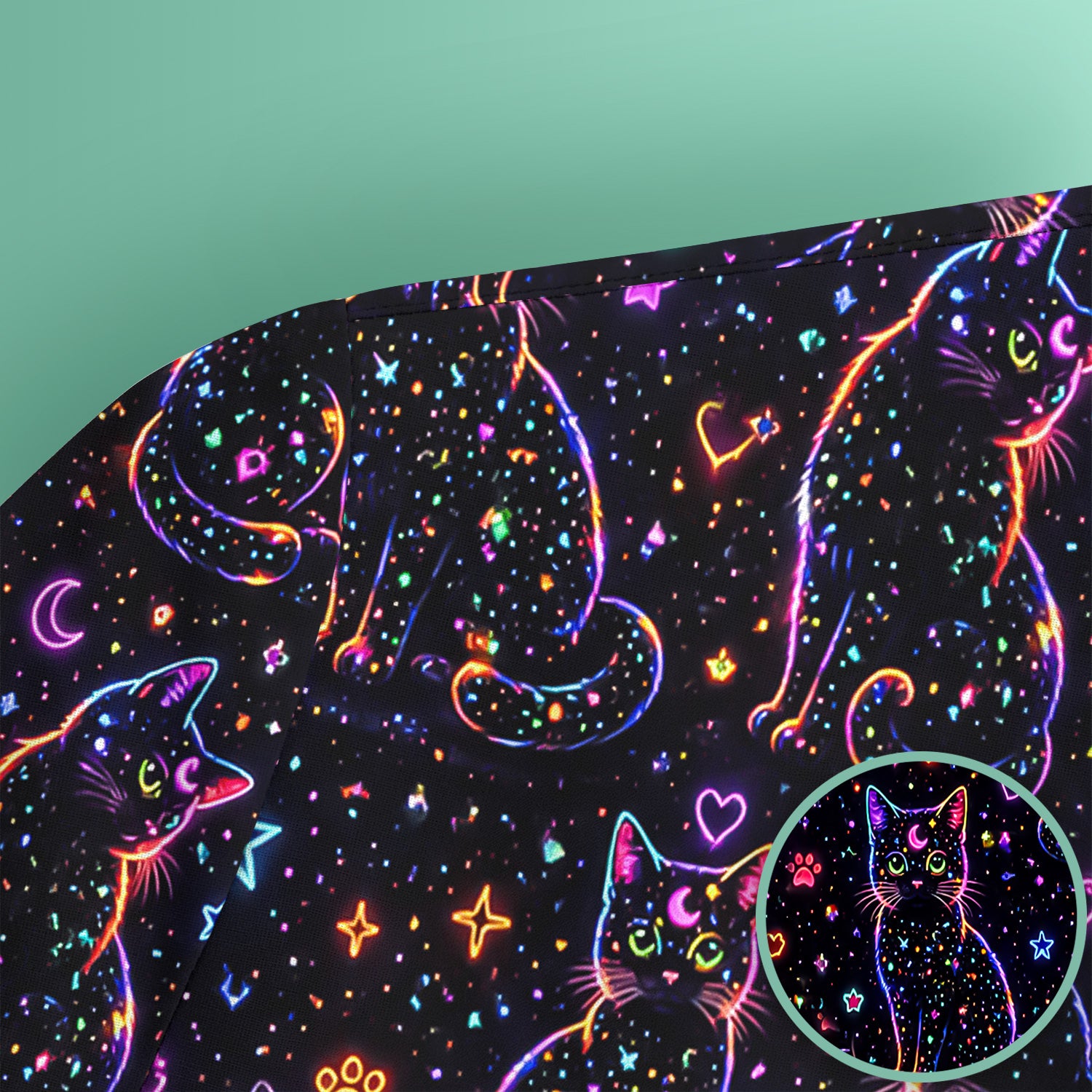 Mystical Cosmic Moon Cat Pattern Scrub Top, Comfortable Scrubs for Nurses