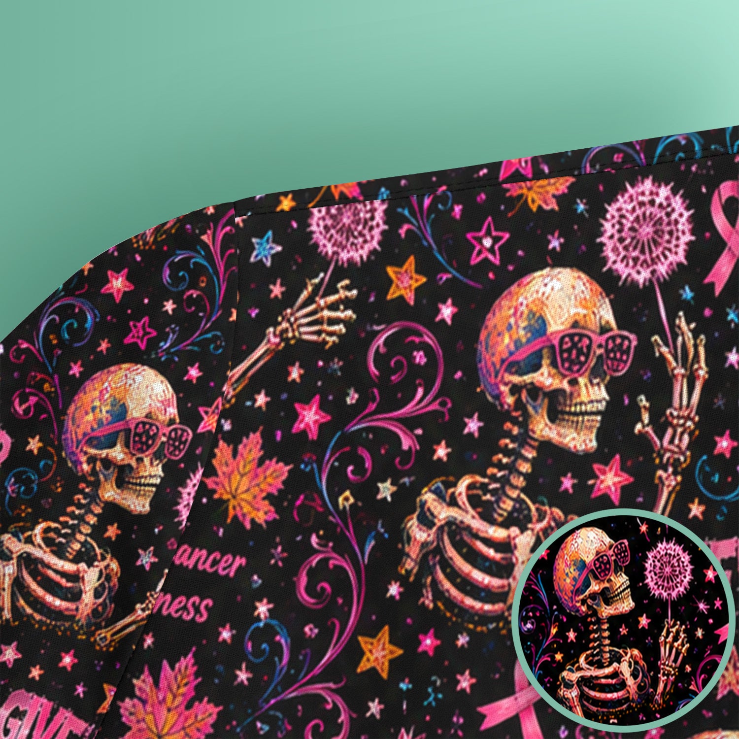 Breast Cancer Awareness Skeletons Pattern Scrub Top, Comfortable Scrubs for Nurses