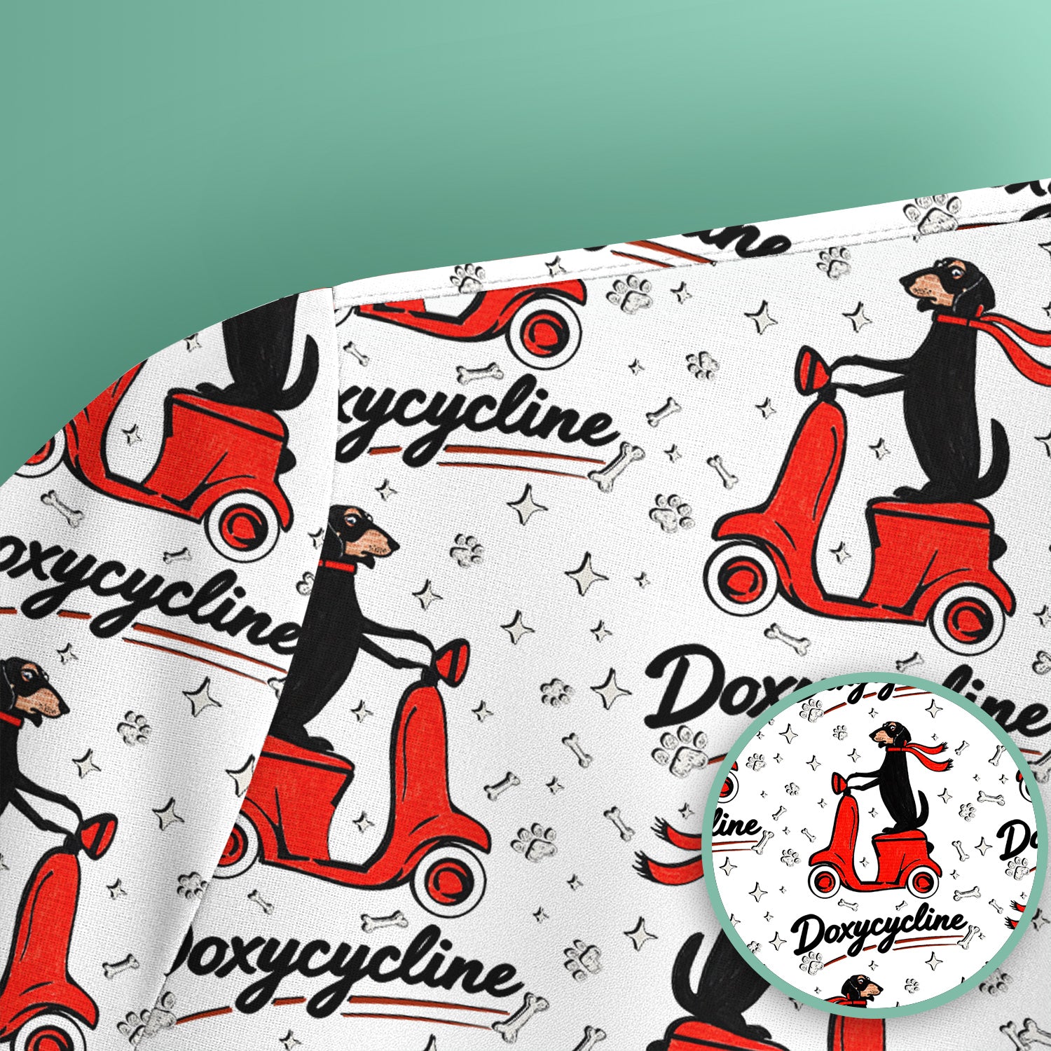Funny Dachshund Riding Scooter Doxycycline Print Scrub Top ,Comfortable Scrubs for Nurses