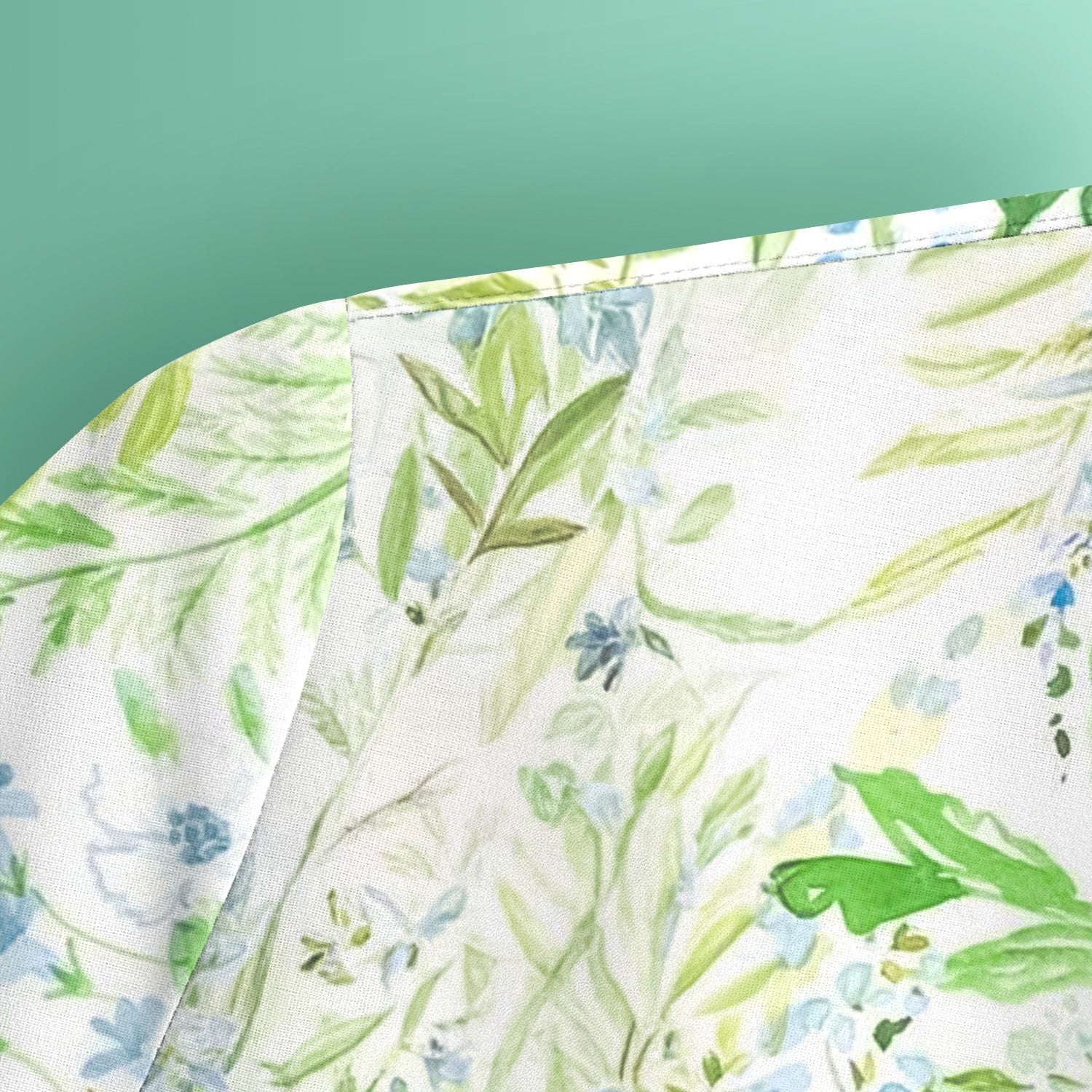 Green Botanical Floral Pattern Scrub Top, Breathable Healthcare Uniform Top