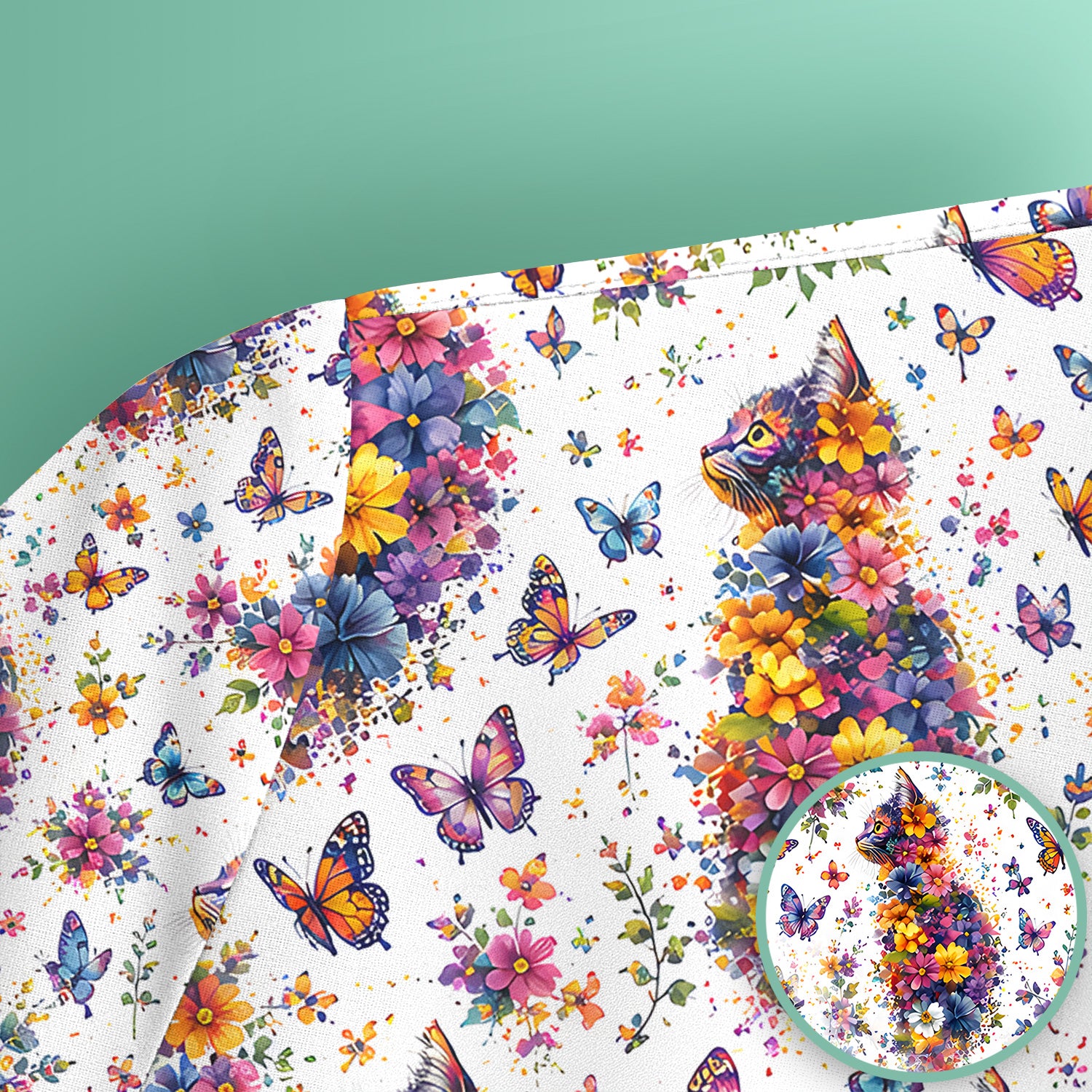 Cute Floral Cat With Butterfly Pattern Scrub Top, Comfortable Scrubs for Nurses