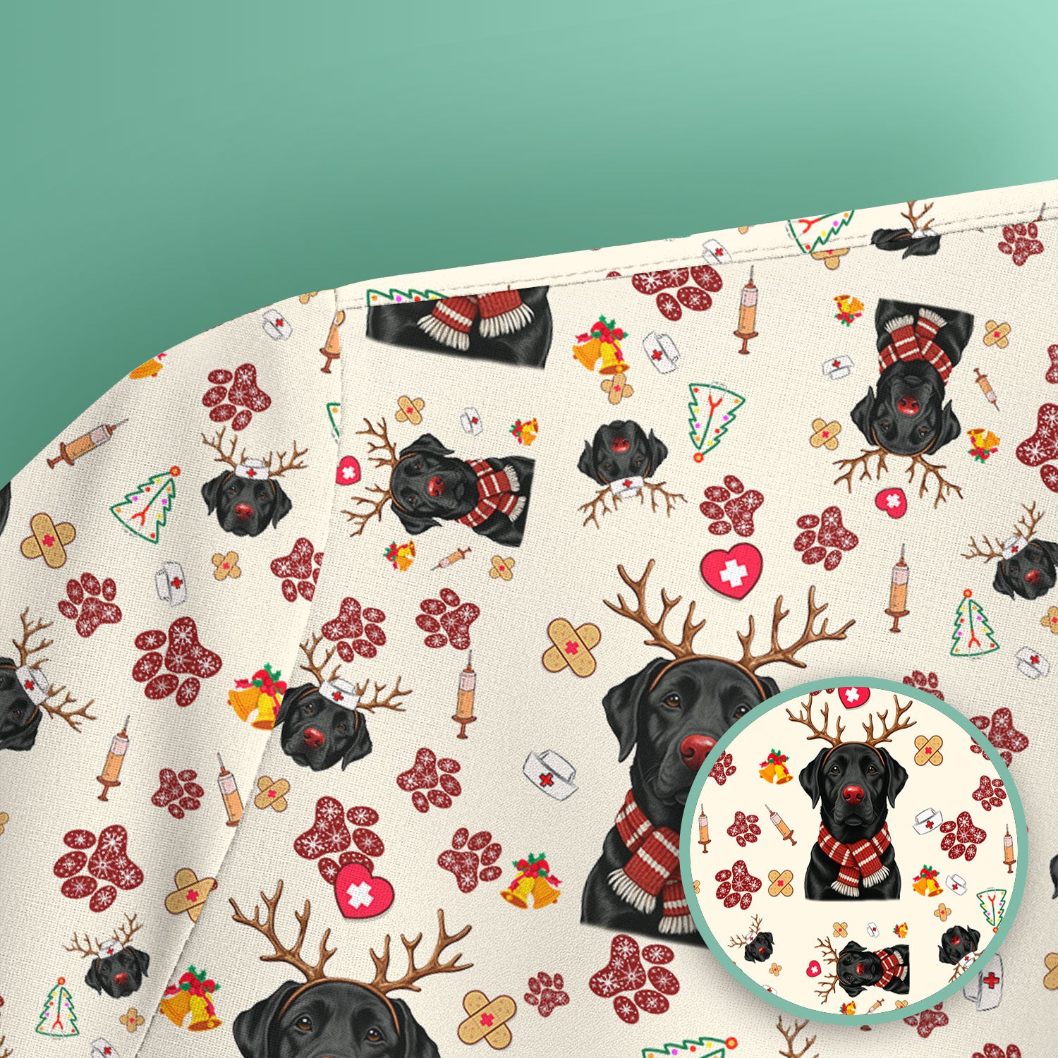 Black Lab Christmas Scrub Top - Funny Labrador Nurse Shirt - Cute Holiday Medical Uniform for Women RN LPN CNA Gift