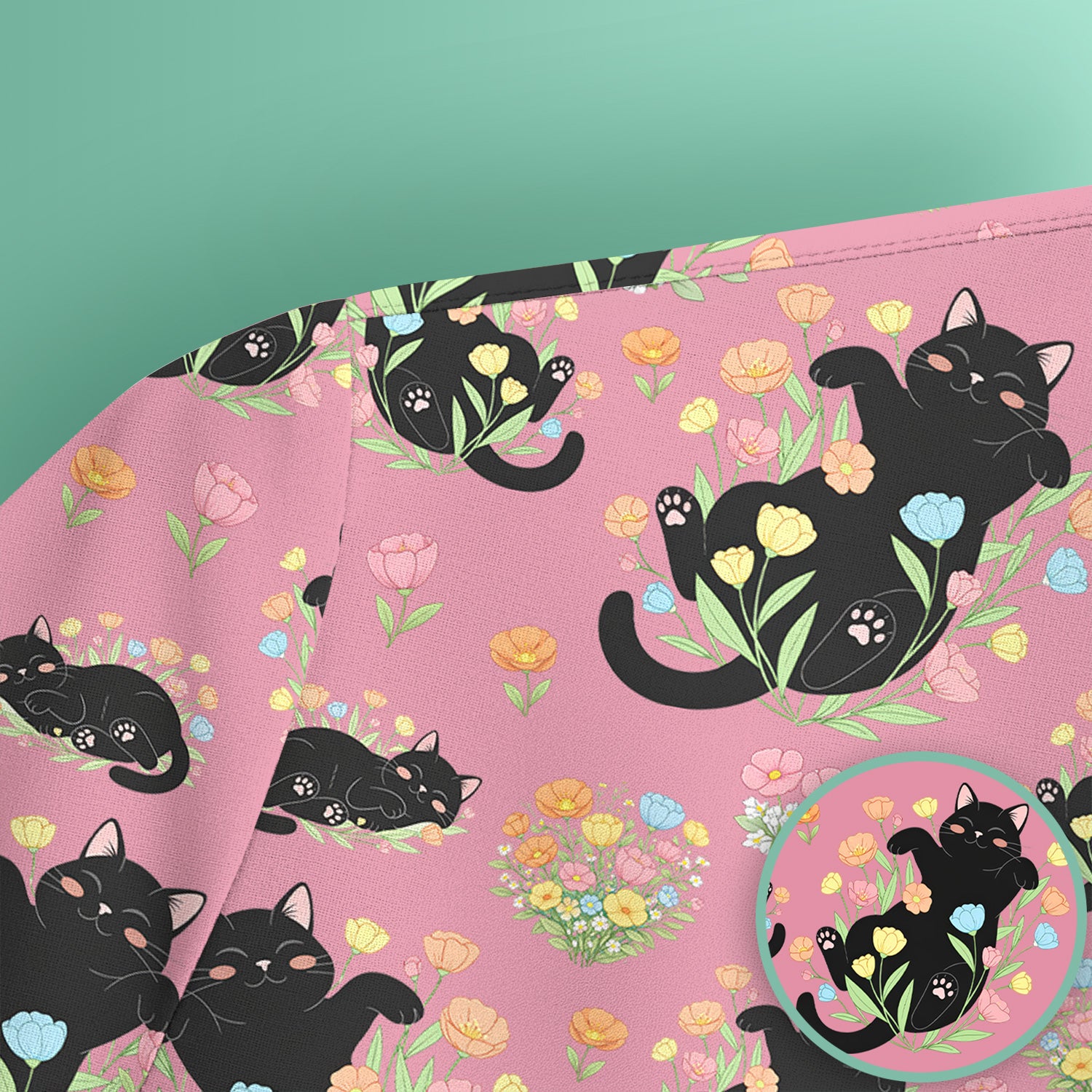 Cats With Cute Poses Floral Pattern Scrubs Top, Comfortable Scrubs for Nurses