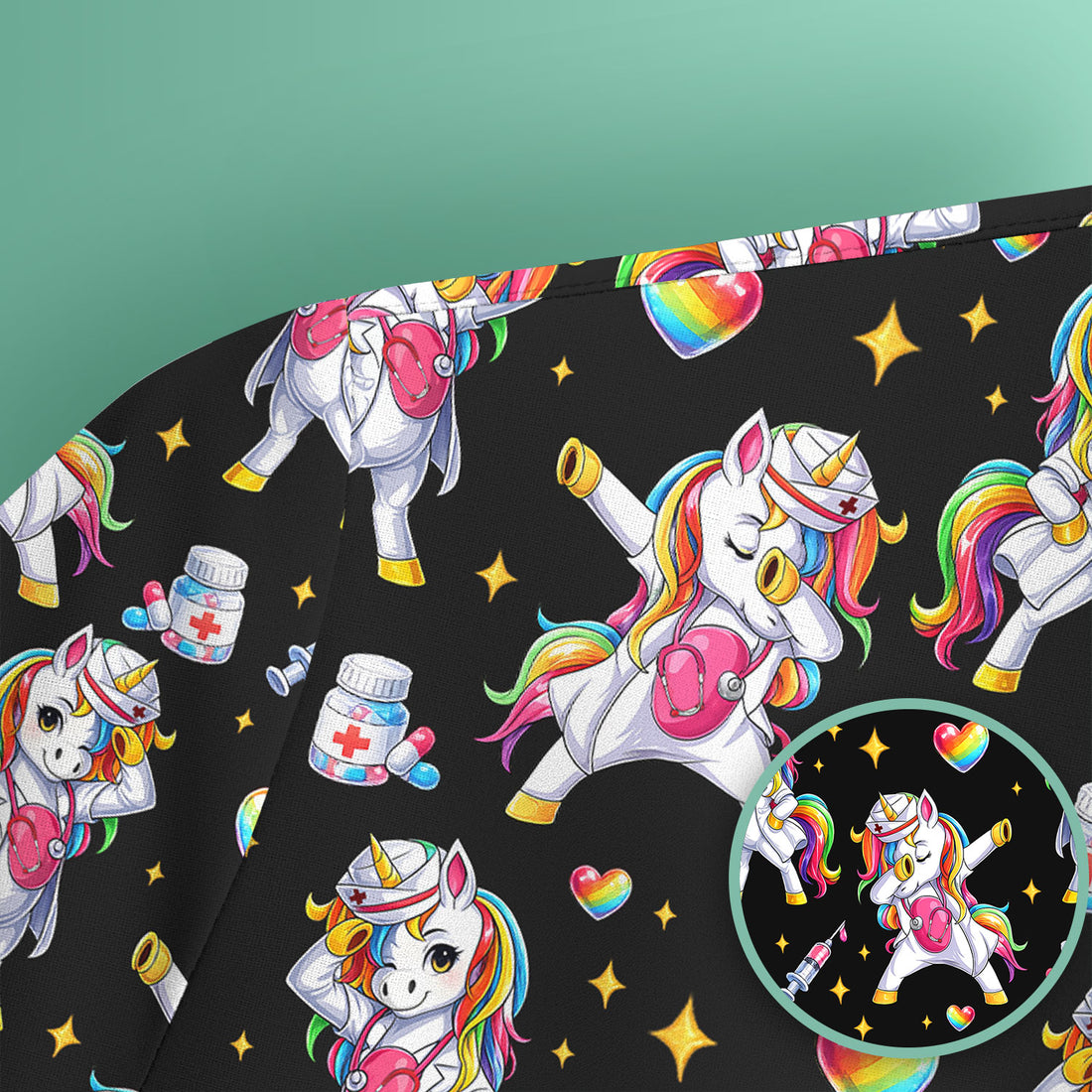 Playful Nurse Unicorn Rainbow Pattern Scrub Top, Comfortable Scrubs for Nurses