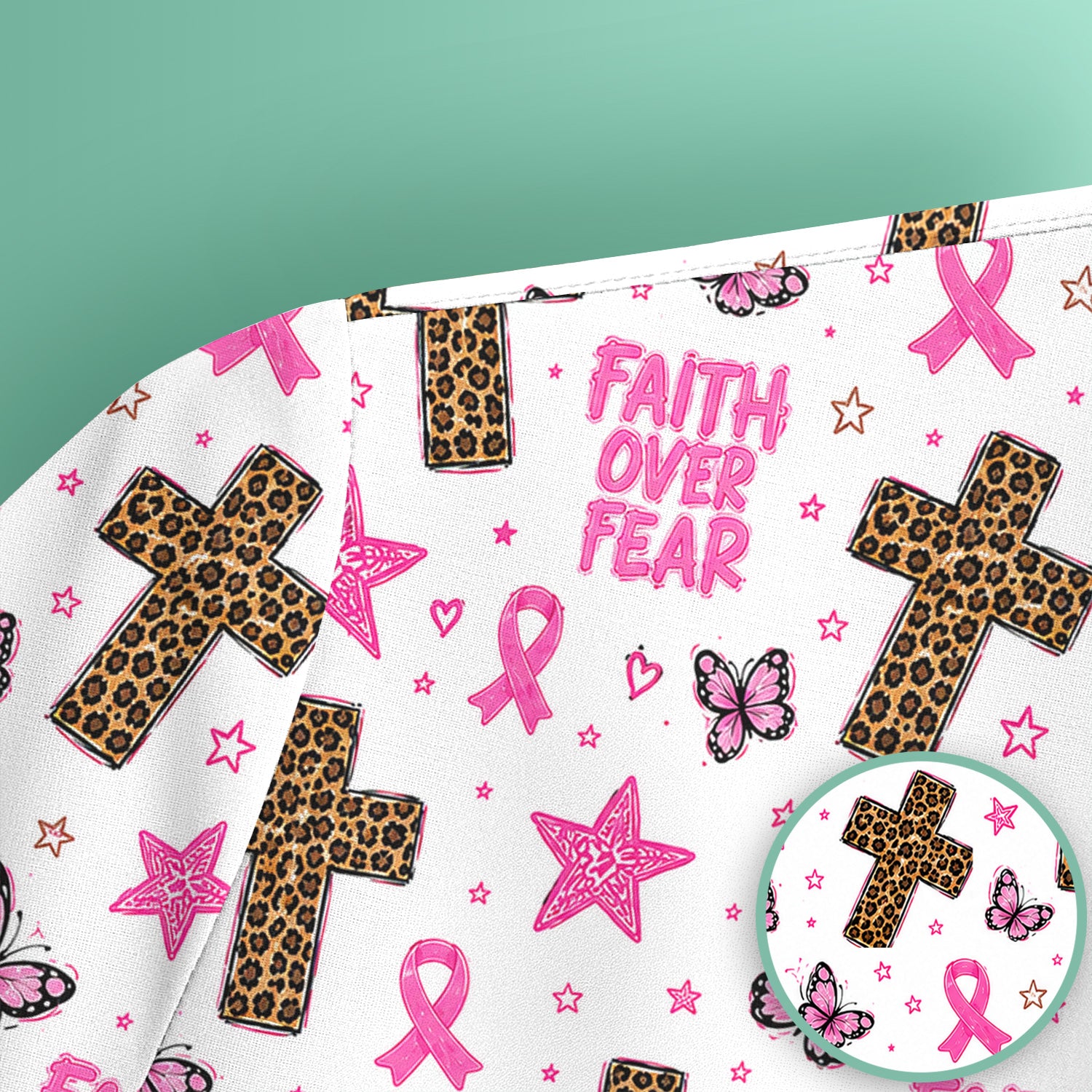 Faith Over Fear Breast Cancer Scrub Top, Comfortable Scrubs for Nurses