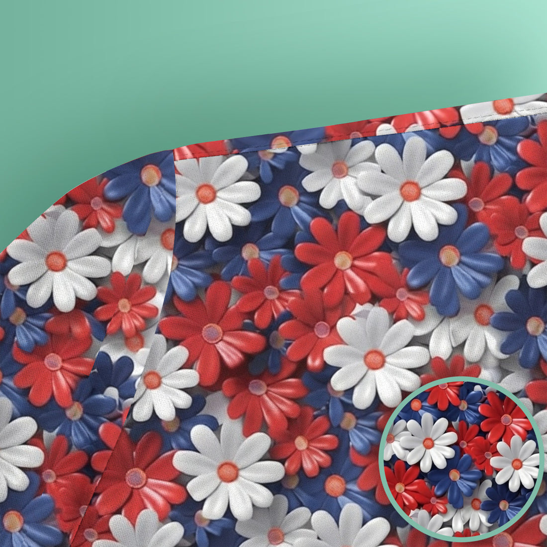 Festive Patriotic Daisy Bloom Pattern Scrub Top, Comfortable Scrubs for Nurses