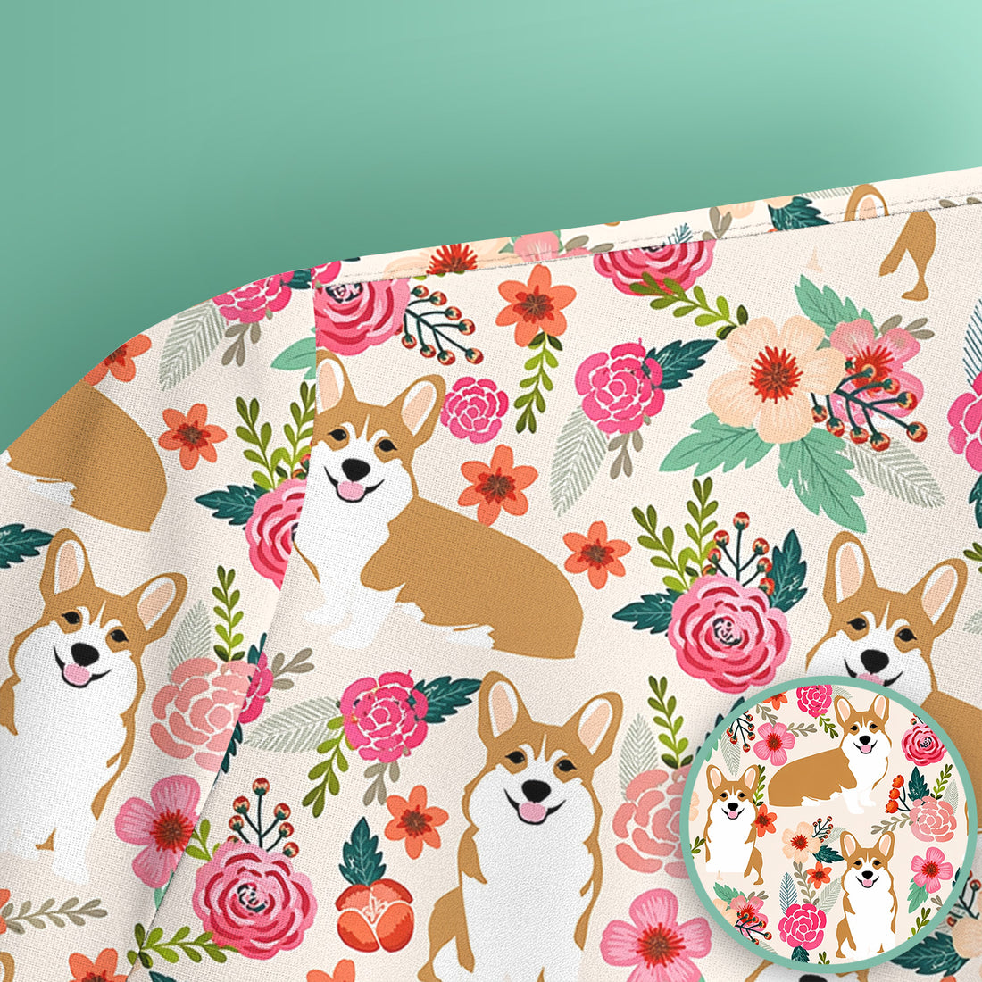 Cute Corgi Dog Floral Garden Pattern Nurse Scrub Top, Comfortable Scrubs for Nurses