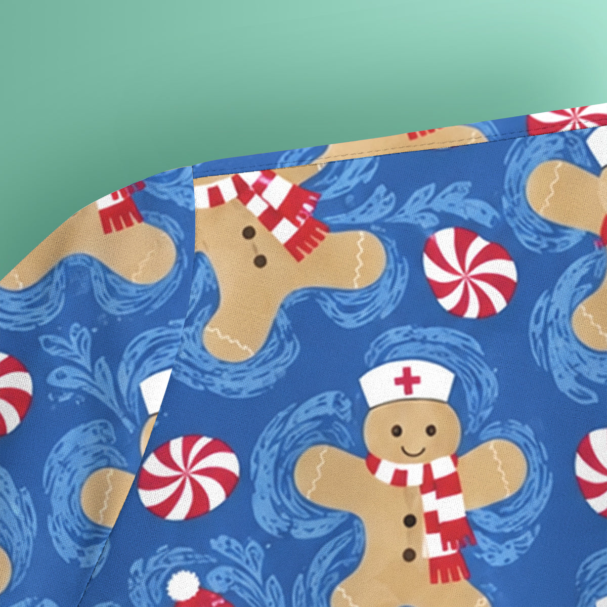 Christmas Gingerbread Nurses & Peppermint Pattern Scrub Top, Comfortable Scrubs for Nurses