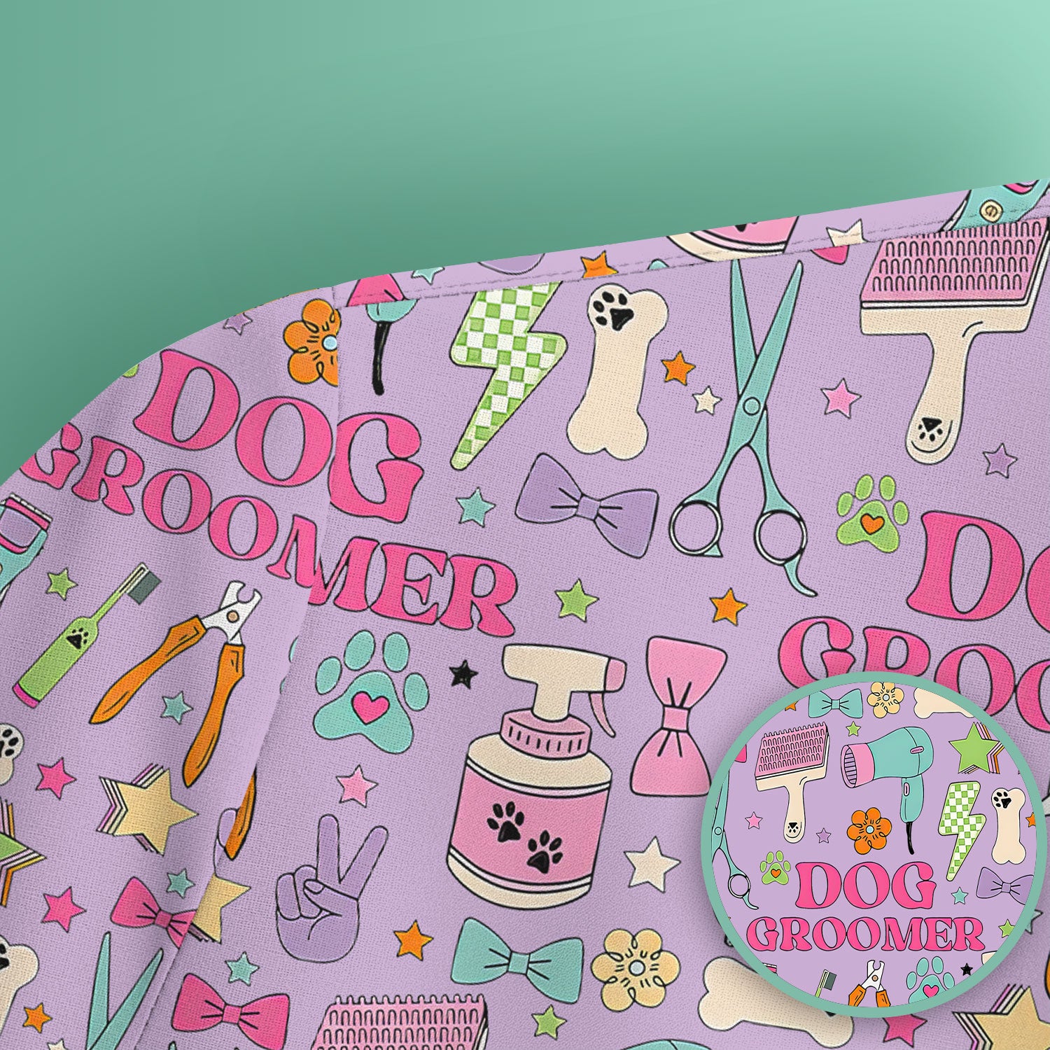 Dog Groomer Tools Pattern Nursing Scrub Top, Comfortable Scrubs for Nurses