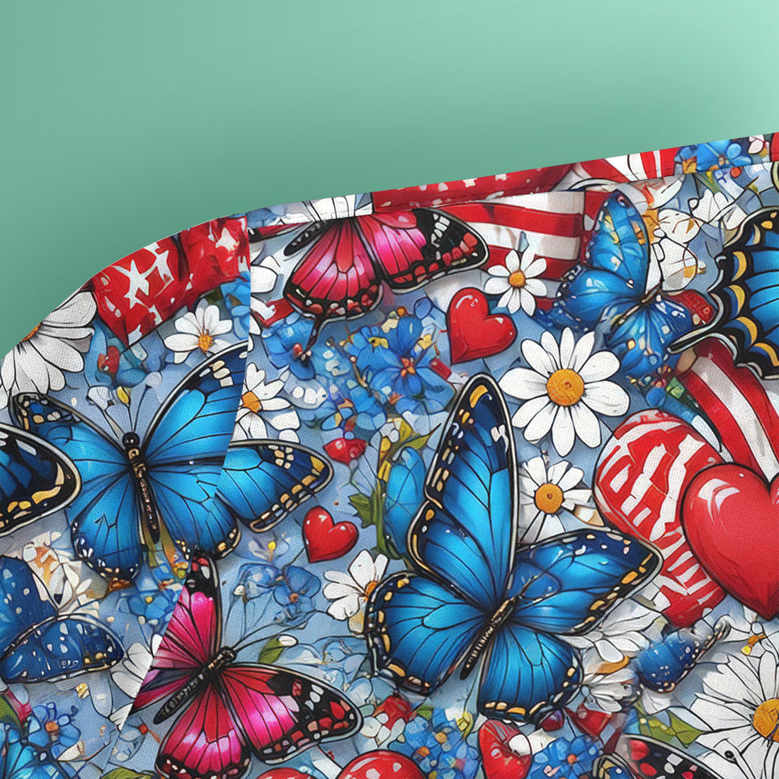 Festive Patriotic Butterfly Heart Floral Pattern Scrub Top, Comfortable Scrubs for Nurses