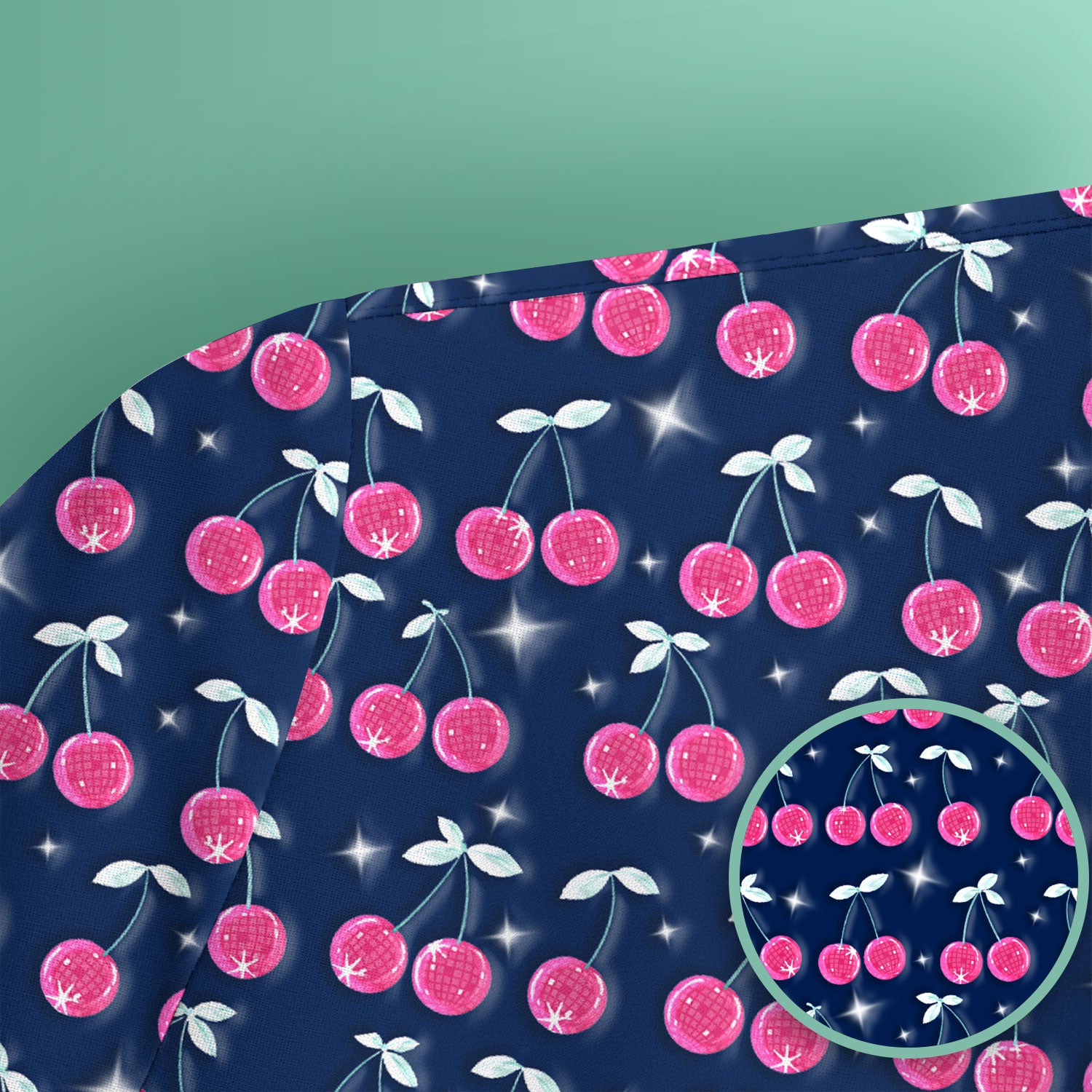 Pink Cherry Sparkle Print Scrub Top, Comfortable Scrubs for Nurses