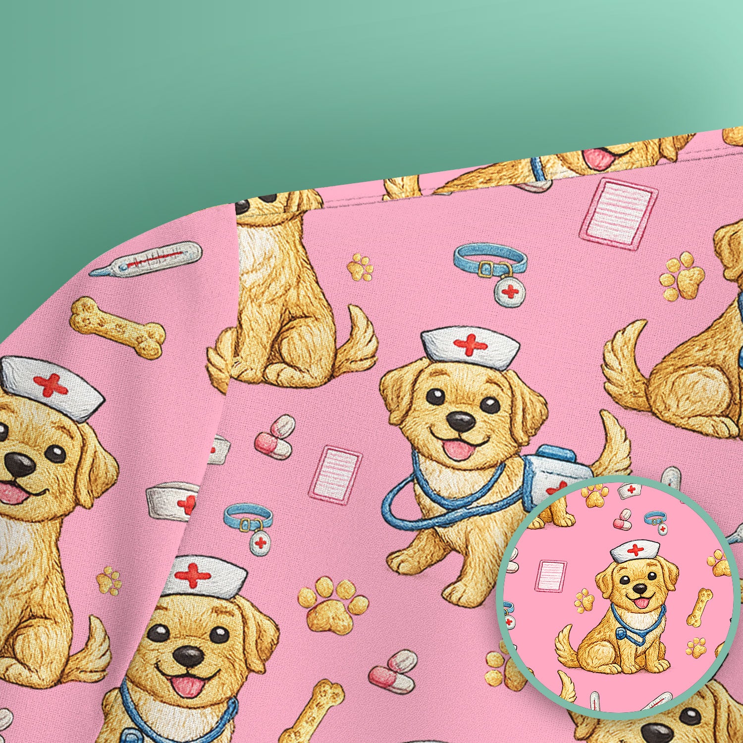 Cute Puppy Nurse Medical Print Scrub Top, Comfortable Scrubs for Nurses