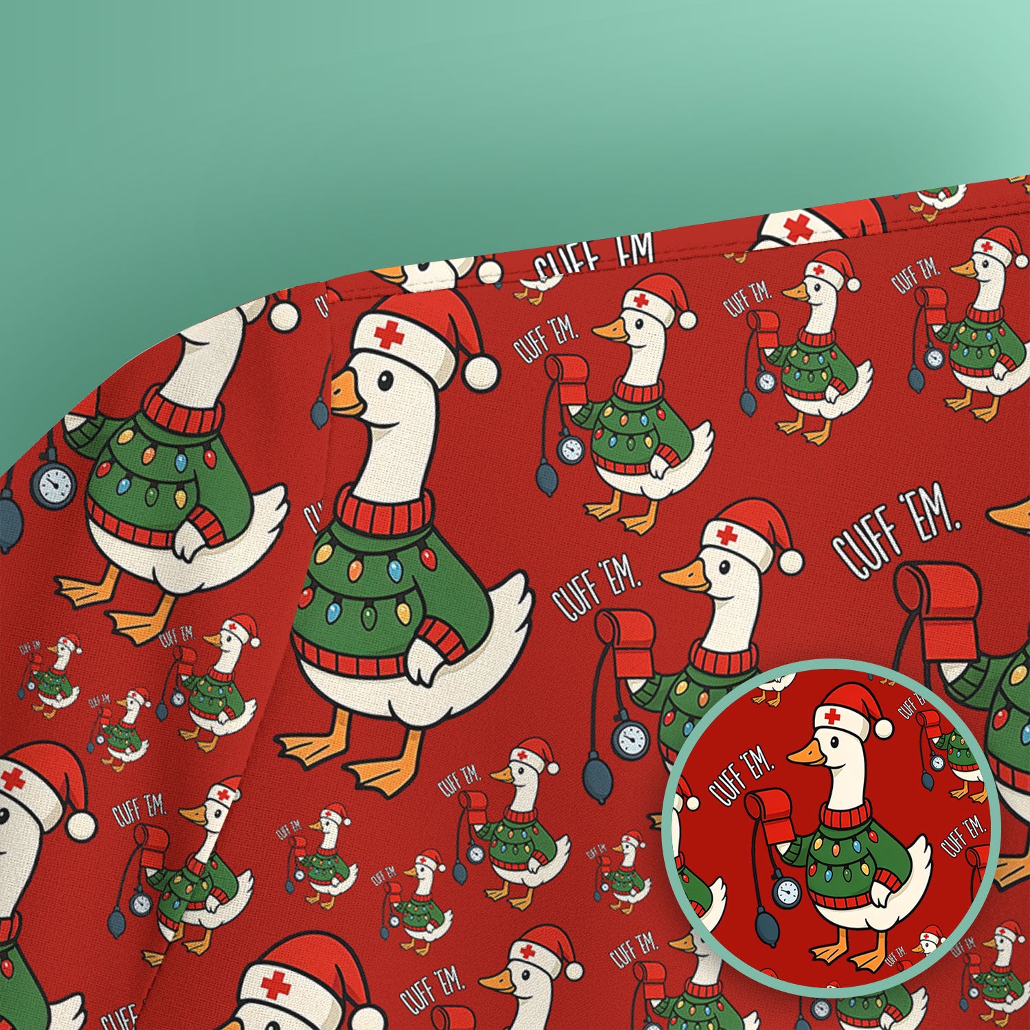 Nurse Christmas Duck Scrub Top, Cute Goose Pattern Scrub Shirt, RN LPN CNA Nursing Uniform