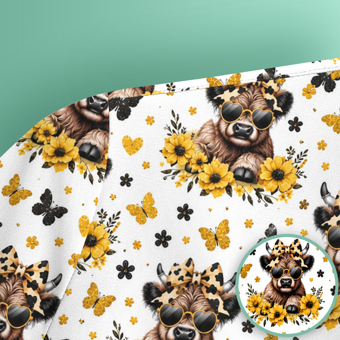 Sassy Highland Cow Sunflower Pattern Scrub Top, Comfortable Scrubs for Nurses