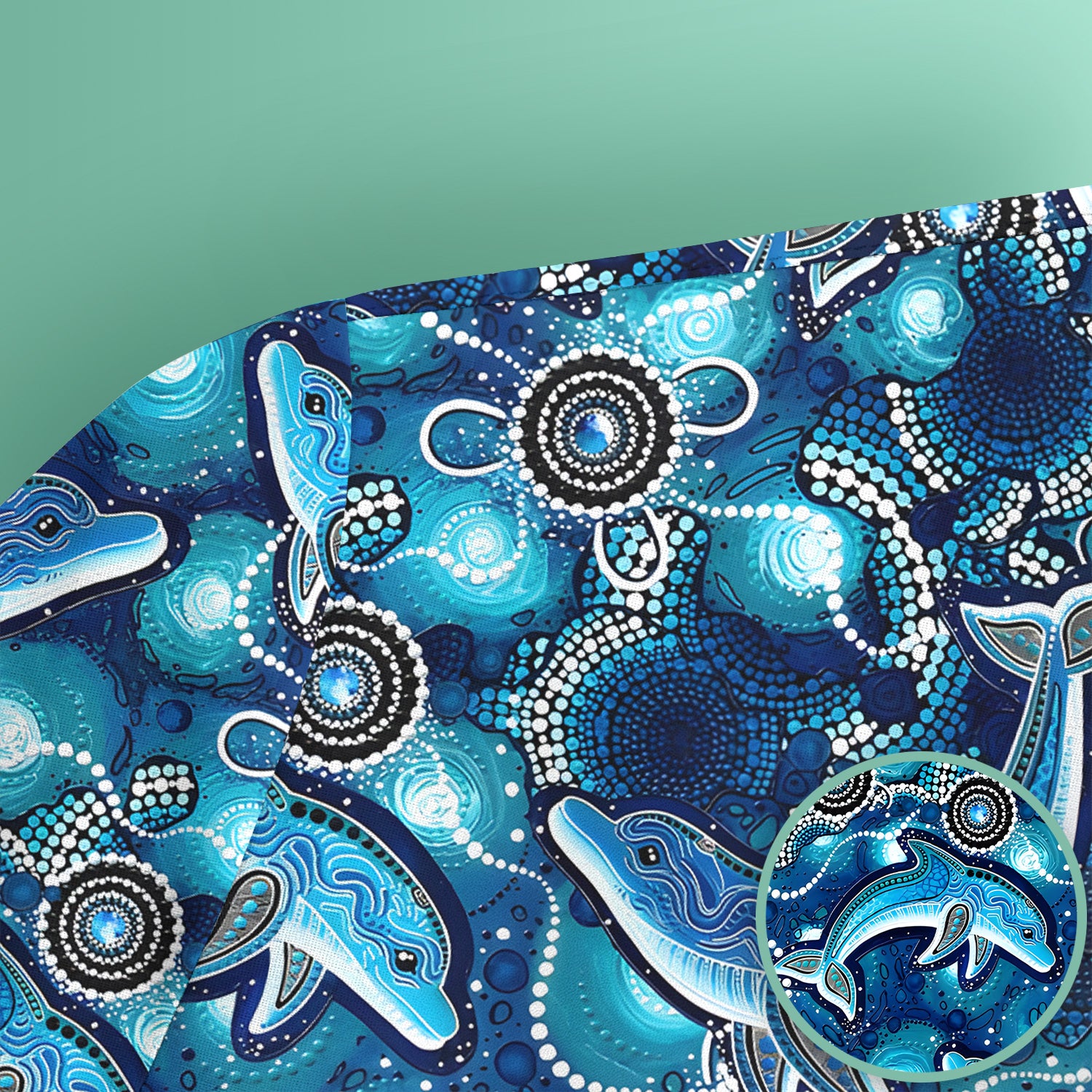 Ocean Dolphin Aboriginal Dot Print Scrub Top, Comfortable Scrubs for Nurses