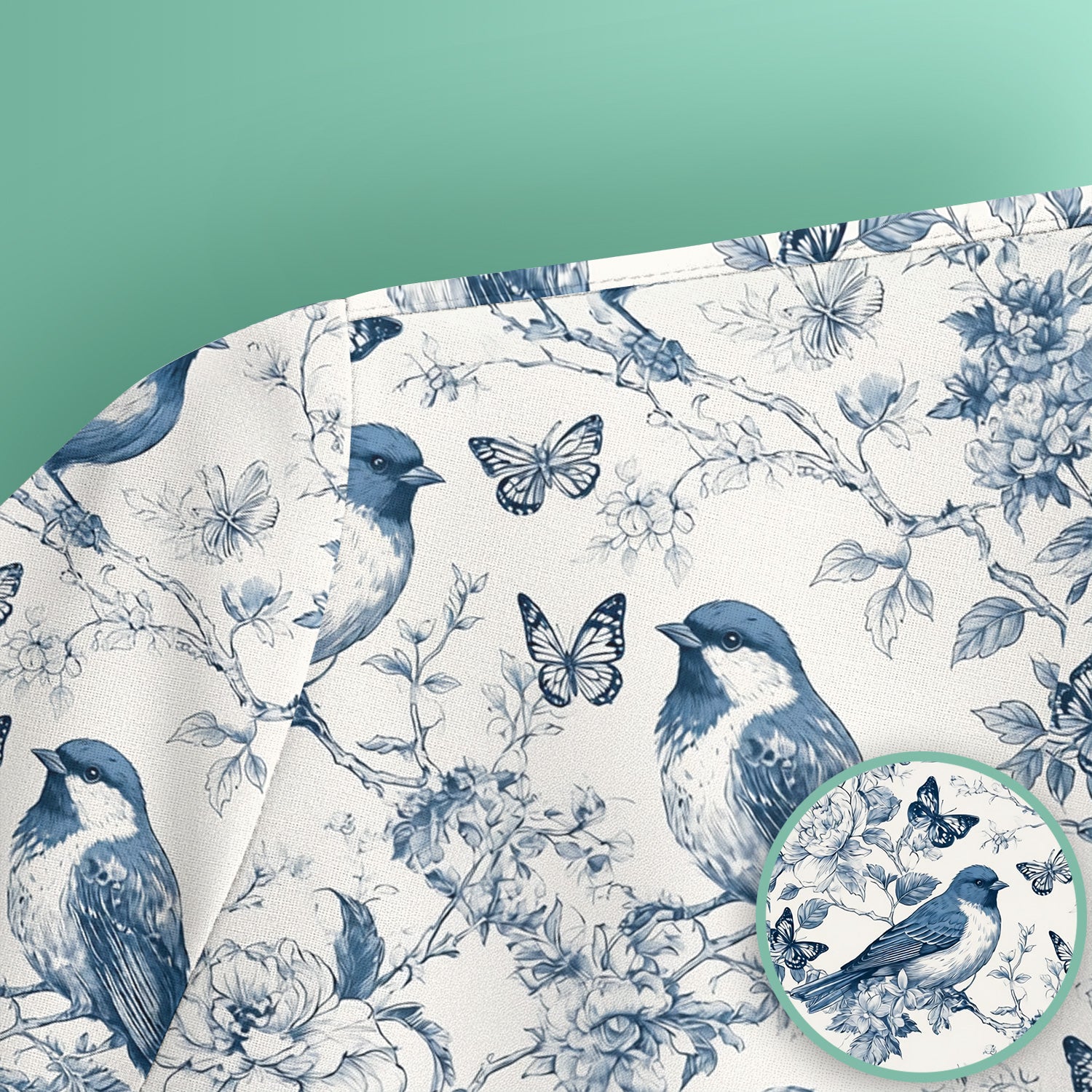 Blue Toile Songbird With Butterfly Print Scrub Top, Comfortable Scrubs for Nurses