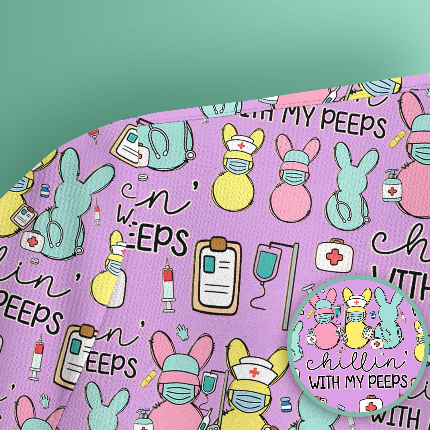 Cute Bunny Nurse Chillin With My Peeps Scrub Top, Comfortable Scrubs for Nurses, Easter