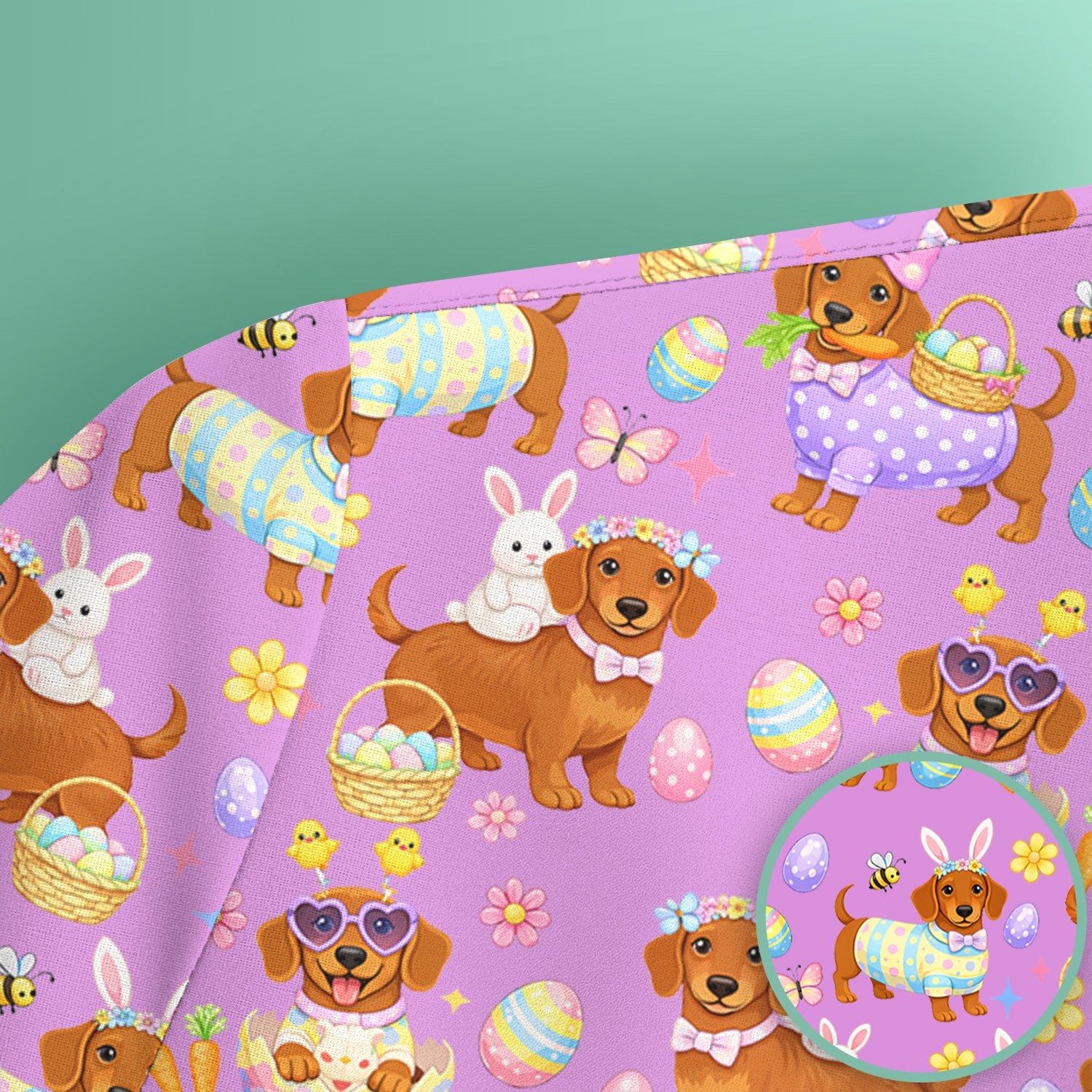 Cute Easter Dachshund Dog Pattern Scrub Top, Breathable Healthcare Uniform Top