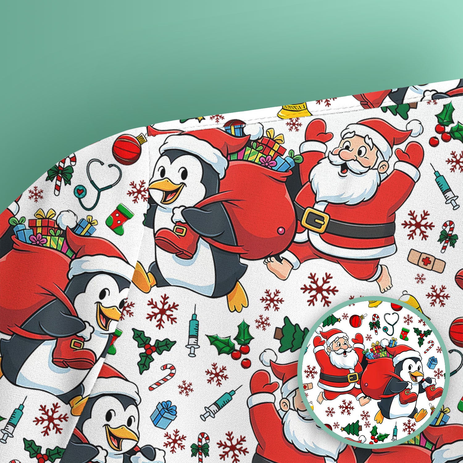 Funny Penguin Christmas Scrub Top - Santa Holiday Nurse Uniform for Women - Medical Gift for RN CNA LPN