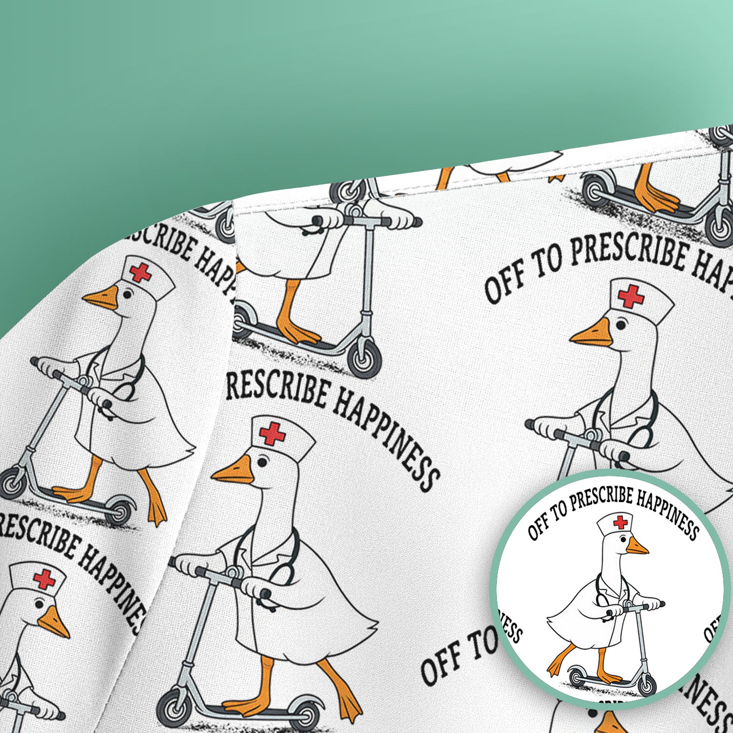 Nurse Goose Scooter Print Scrub Top, Breathable Fabrics Nursing Uniform