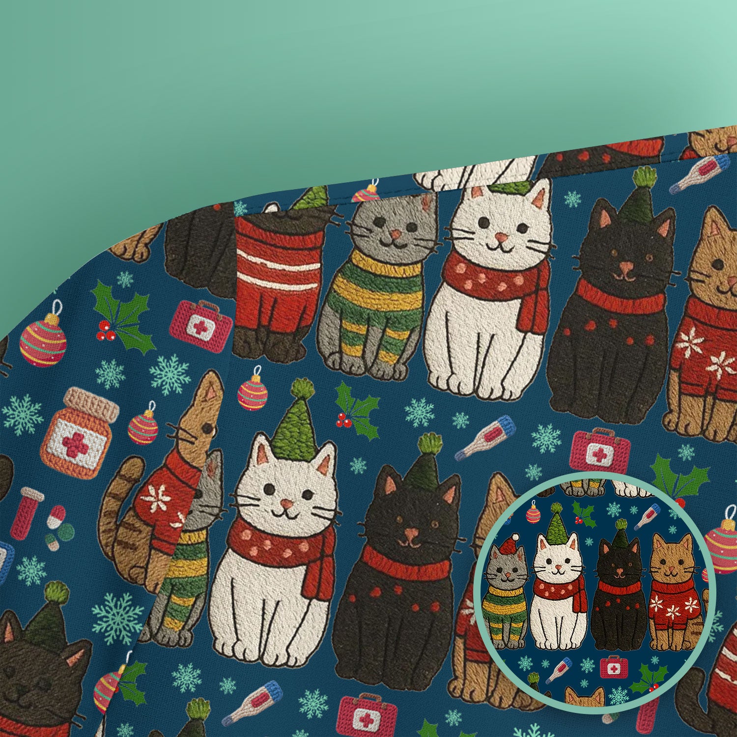 Christmas Cat Scrub Top, Funny Holiday Nurse Shirt, Festive Medical Uniform For Women RN LPN CNA Gift