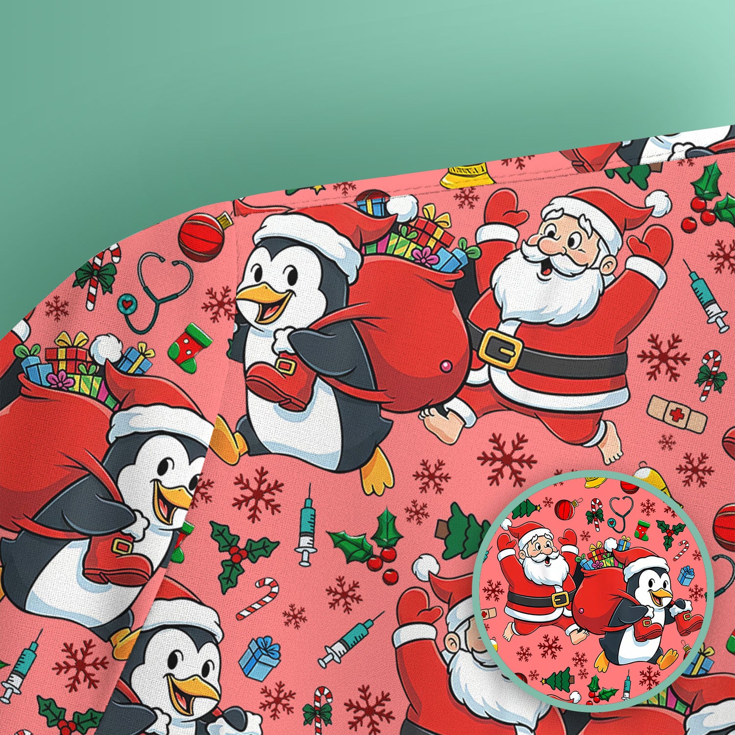 Funny Penguin Christmas Scrub Top - Santa Holiday Nurse Uniform for Women - Medical Gift for RN CNA LPN