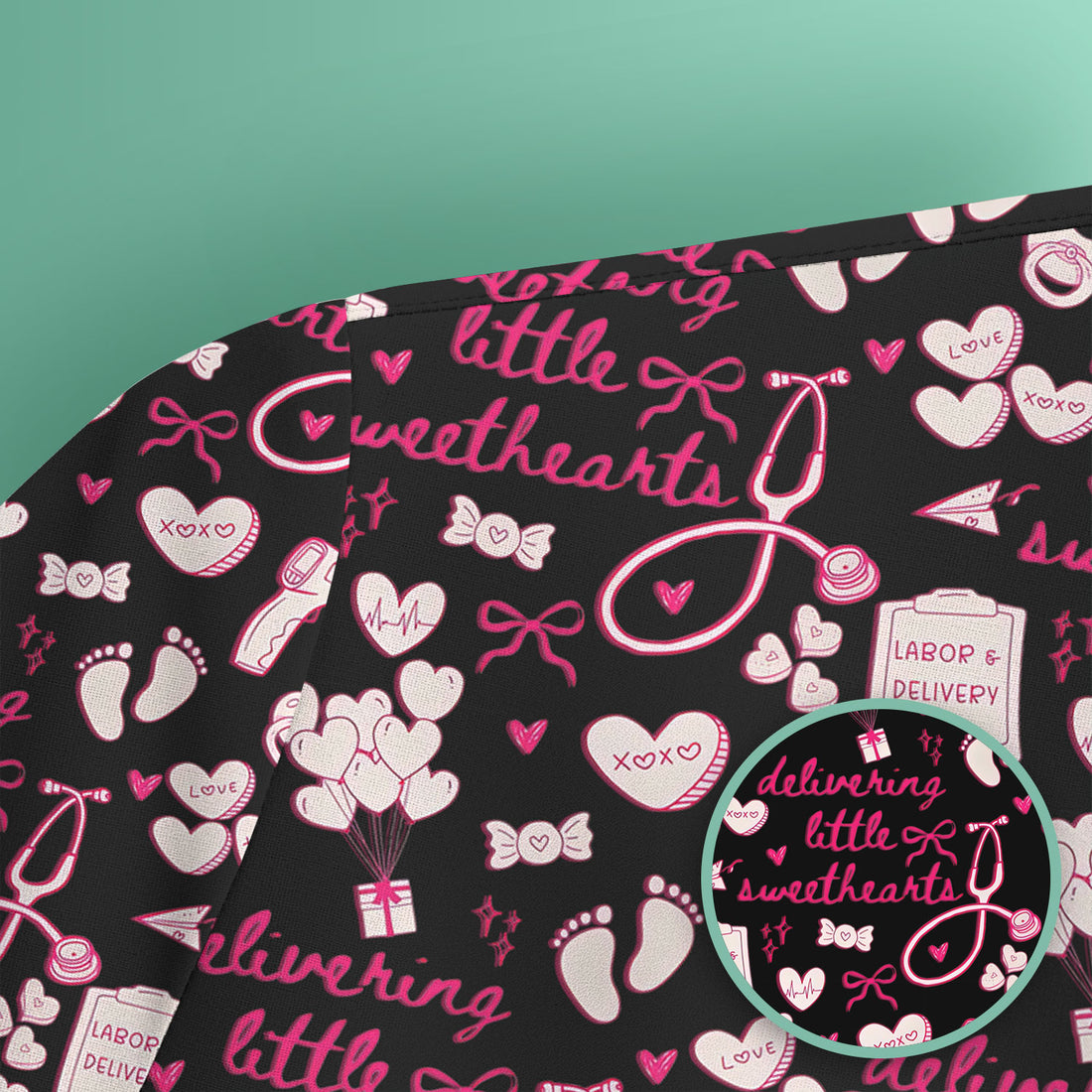 Valentine Labor And Delivery Scrub Top, XOXO Pattern Scrub Shirt, Breathable Fabrics Nursing Uniform For Women