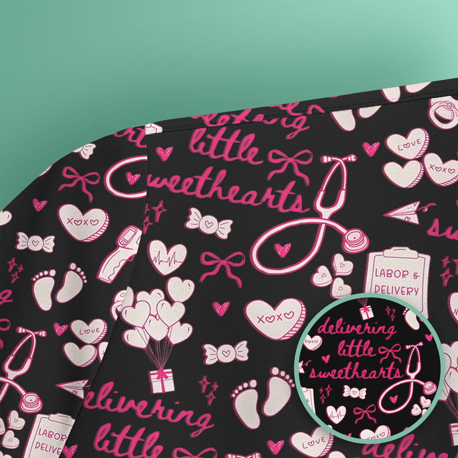 Valentine Labor And Delivery Scrub Top, XOXO Pattern Scrub Shirt, Breathable Fabrics Nursing Uniform For Women