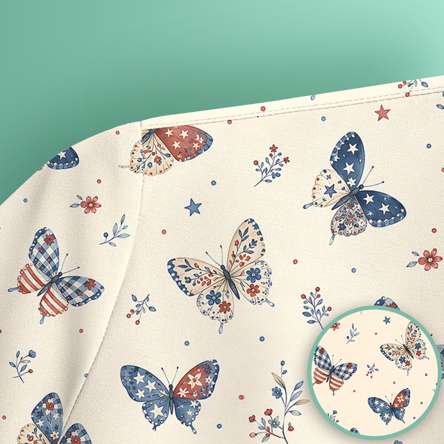 Fourth Of July Butterfly Print Scrub Top, Comfortable Scrubs for Nurses