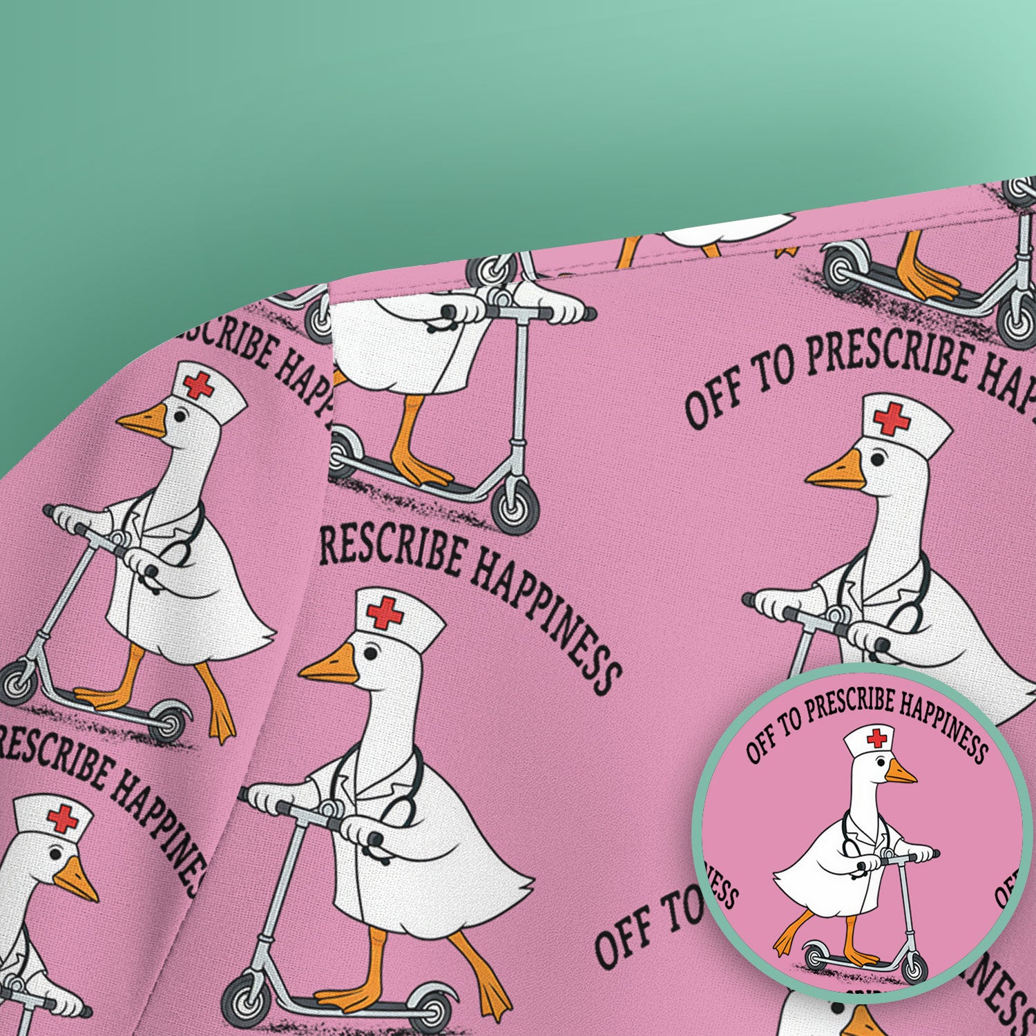 Nurse Goose Scooter Print Scrub Top, Breathable Fabrics Nursing Uniform