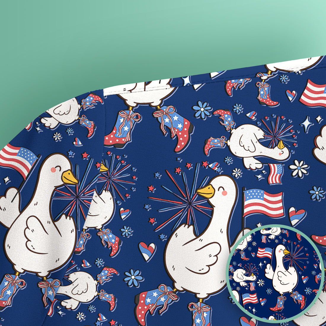 Patriotic Goose With USA Flag Fireworks Scrub Top, Comfortable Scrubs for Nurses