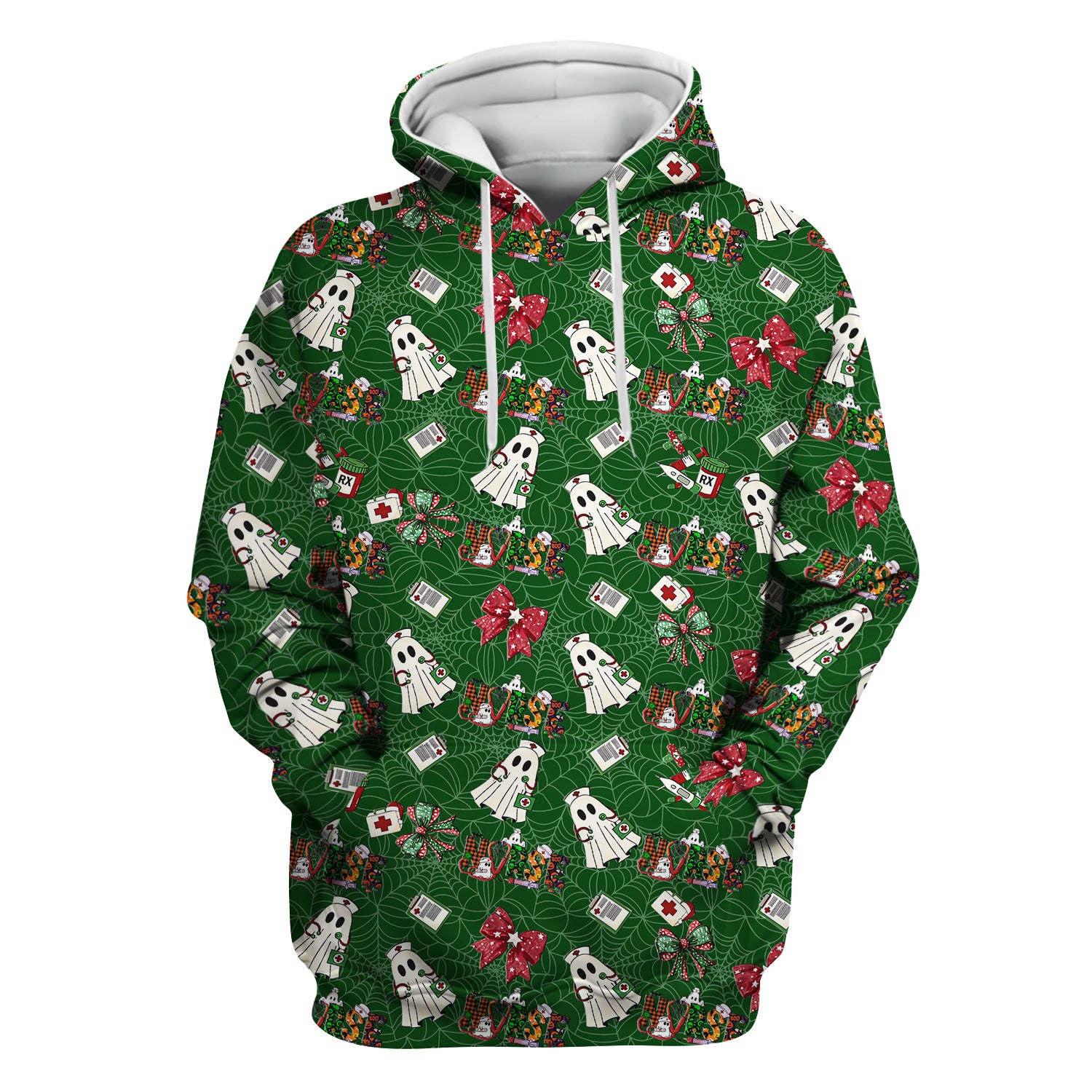 Halloween Nurse Scrub Top for Women - Cute Ghost and Spider Web Scrub Shirt Multi Color - Funny Nursing Work Shirt with Pockets