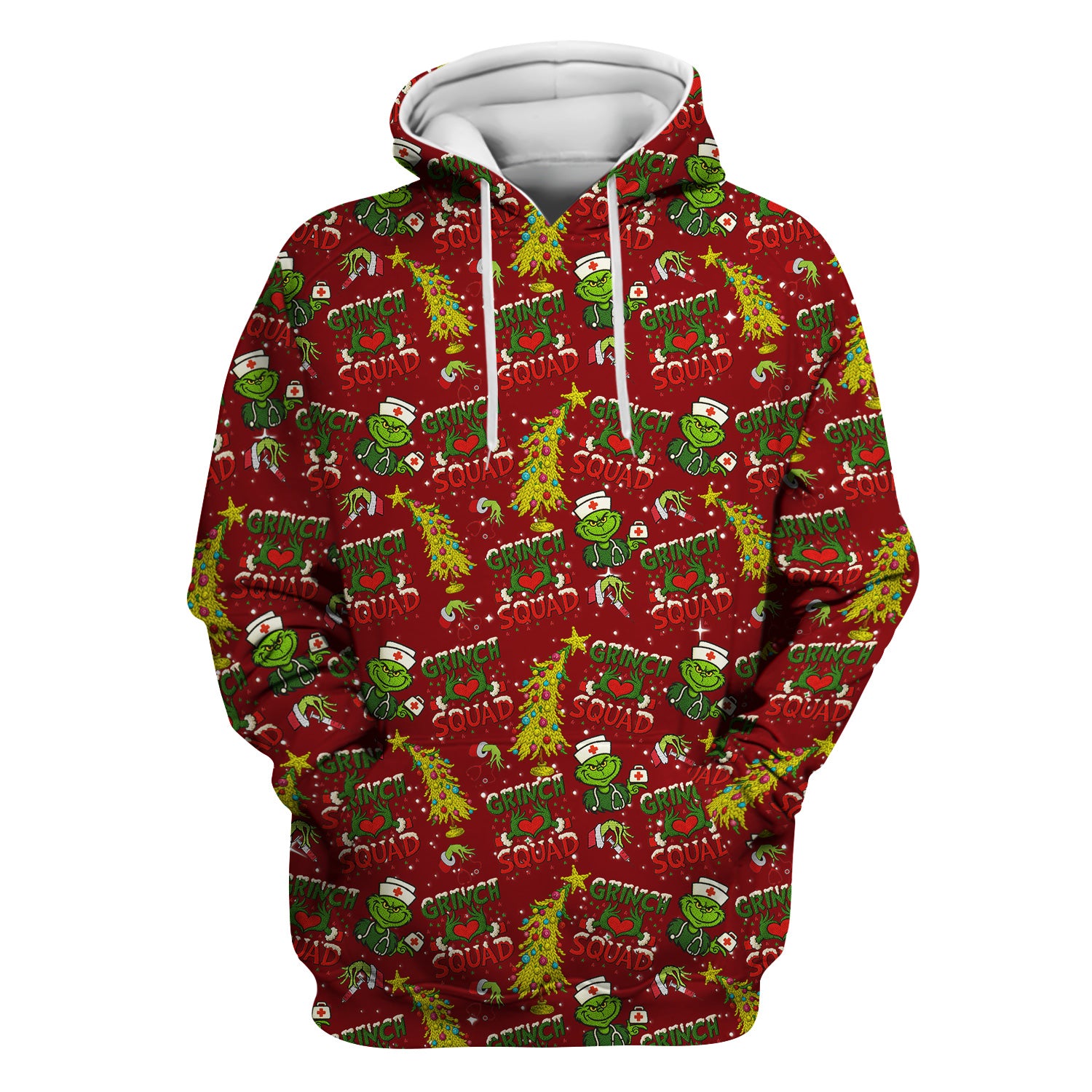 Christmas Nurse Scrub Top for Women - Funny Grinch Squad Scrub Shirt Multi Color - Cute Holiday Nursing Work Shirt with Pockets