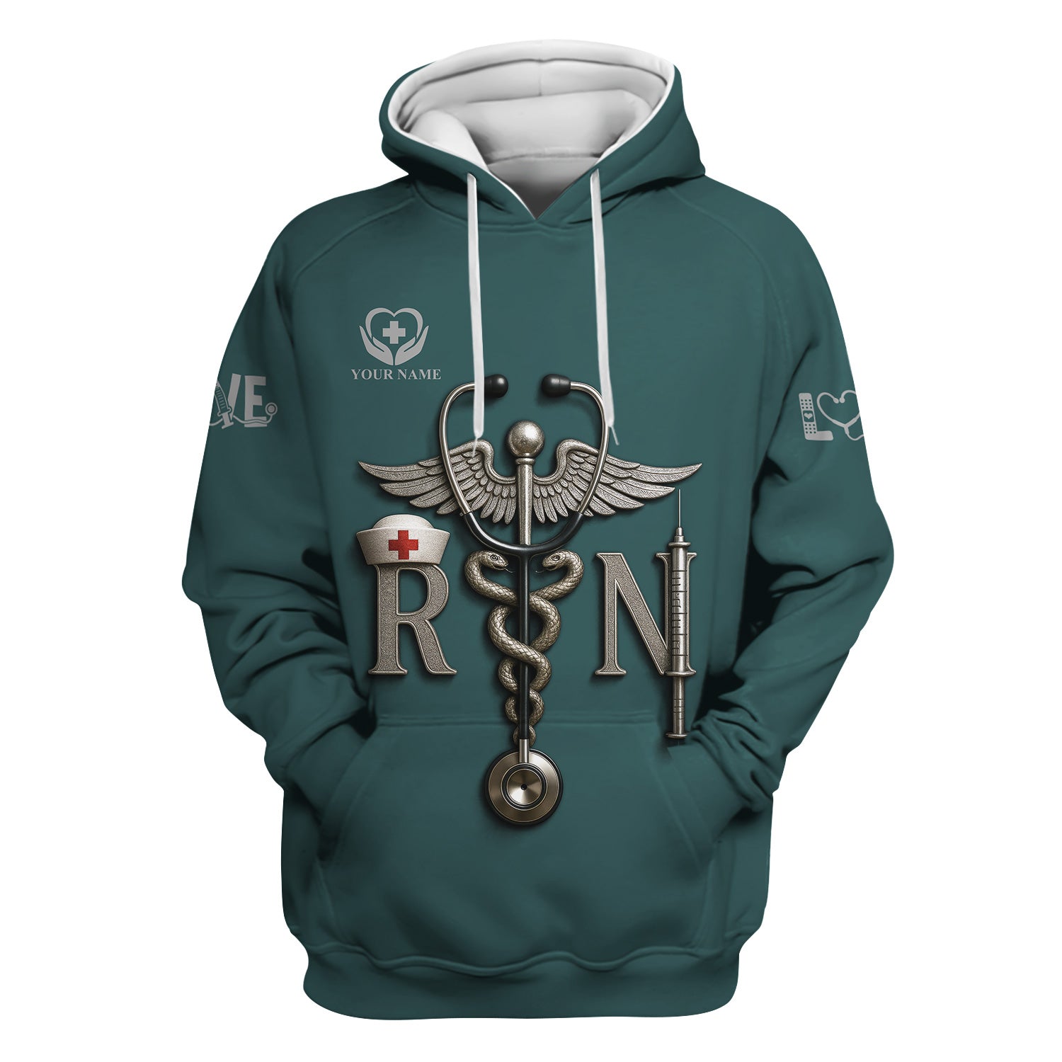 Personalized RN Nurse Shirt - Caduceus & Syringe Graphic - Custom Gift for Registered Nurse, CNA, LPN, or Medical Staff