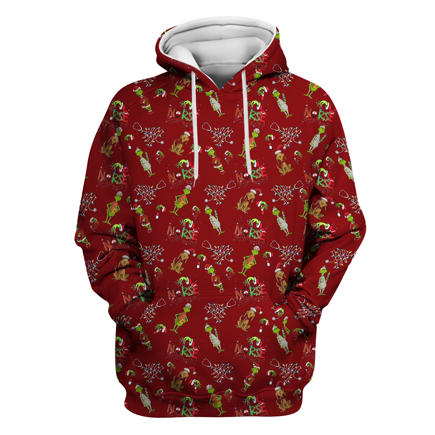 Grinch Christmas Nurse Scrub Shirt - Funny Holiday Scrub Top for Women - Multi Color Nursing Work Shirt with Pockets