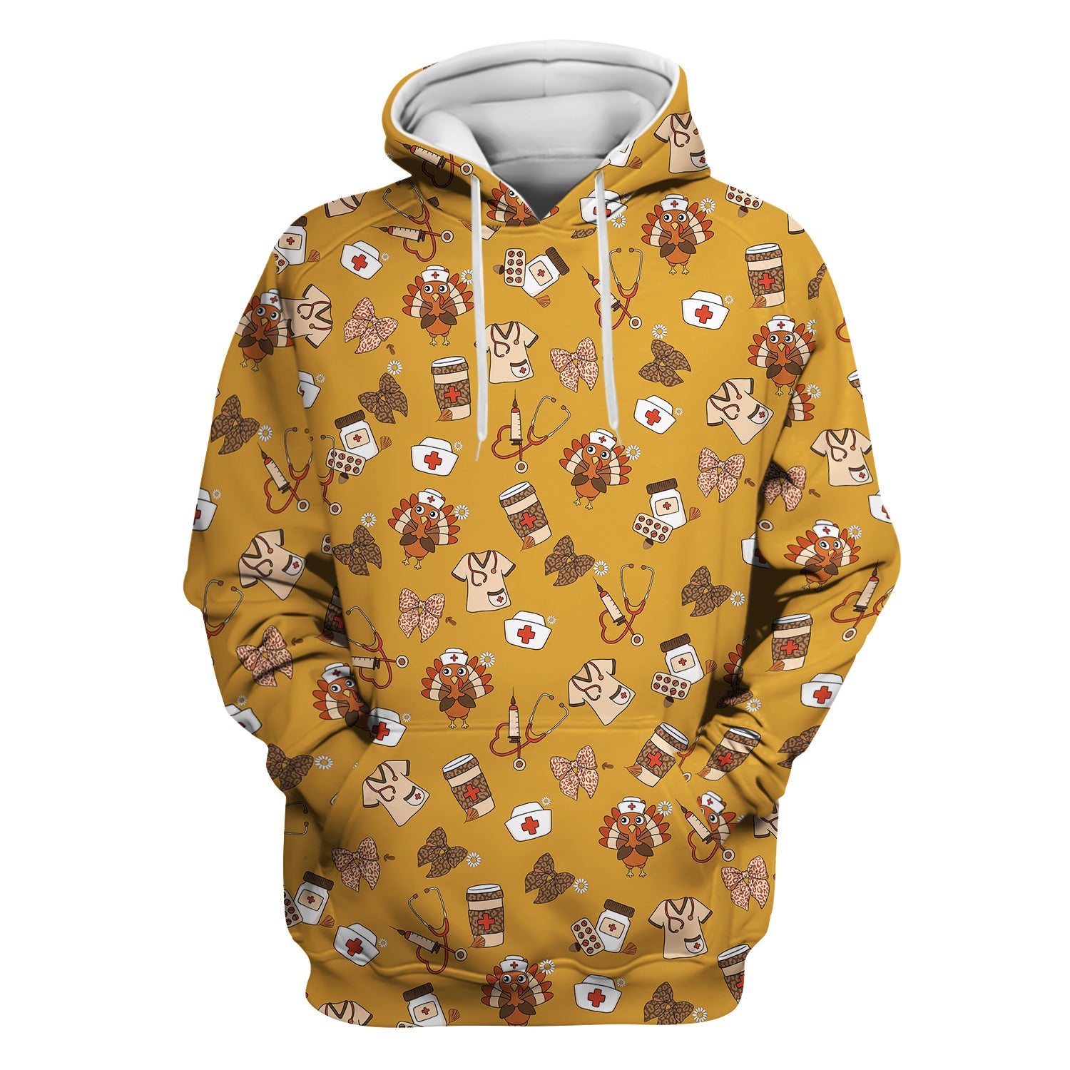 Cute Nurse Fall Season Scrub Top - Thanksgiving Turkey & Stethoscope Medical Design  - Gift for RN LPN CNA