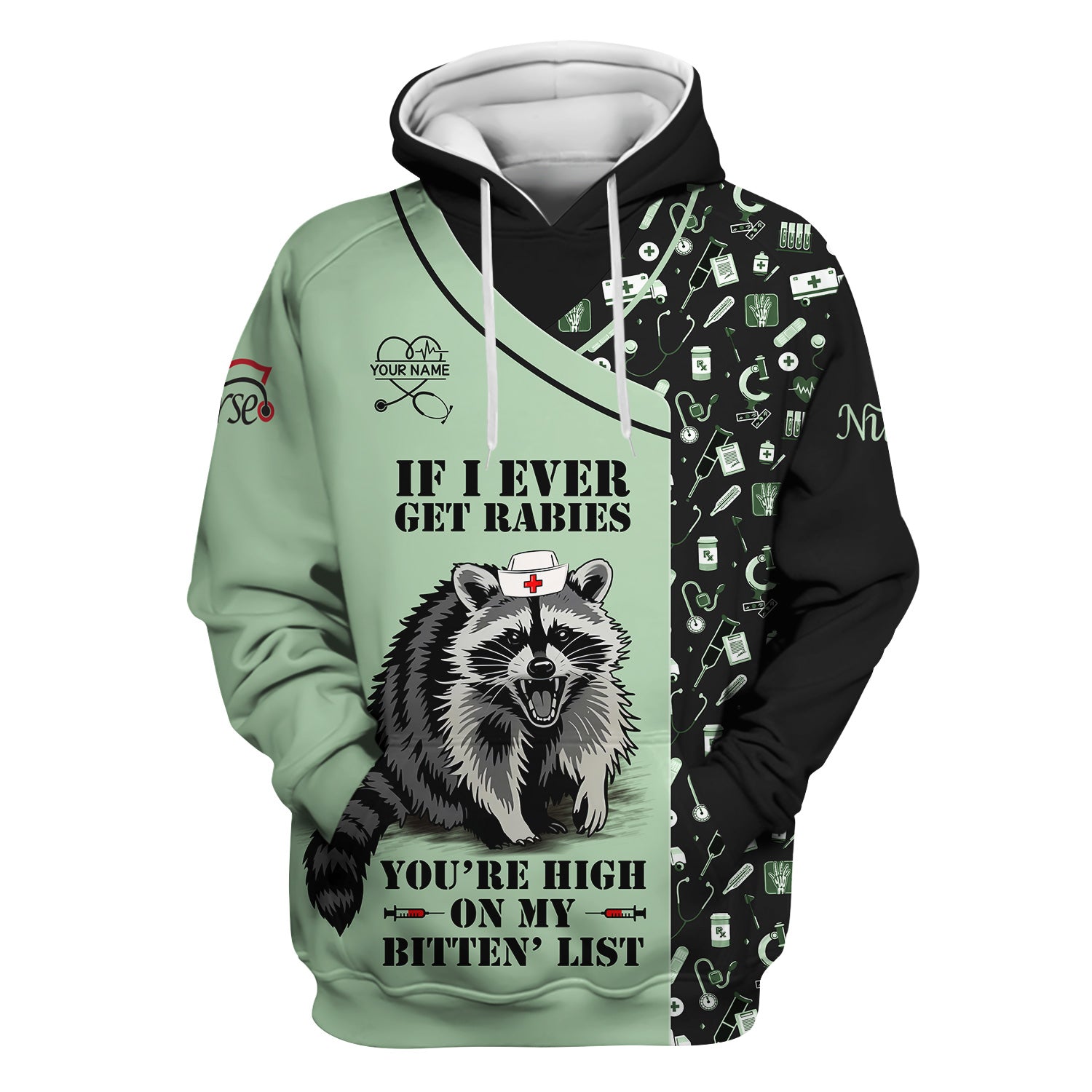 Personalized Funny Nurse Scrub for Women - Raccoon Nurse Graphic Design - Medical Gift for RN LPN CNA Healthcare Staff