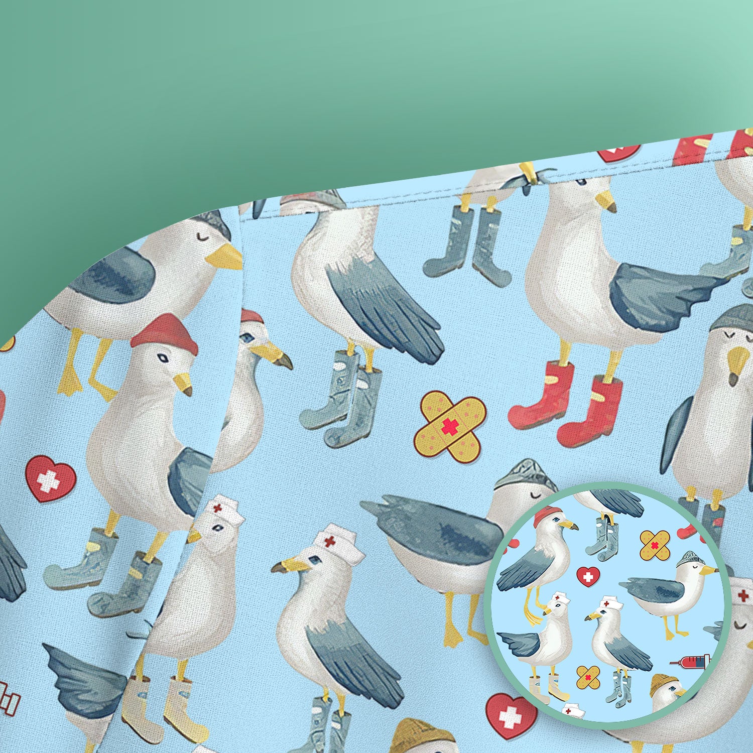 Seagull Scrub Top for Nurses - Adorable Birds Medical Uniform - Funny Shirt for RN CNA LPN