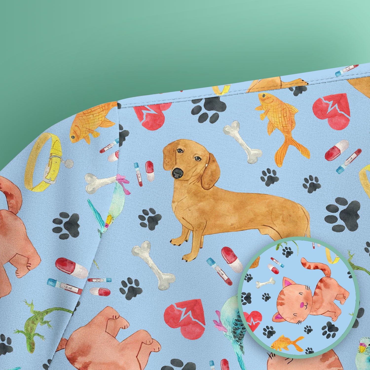 Cat Dog Veterinary Scrub Top - Cute Animal Paw Print Medical Shirt - Adorable Nurse Scrubs for Women RN CNA Vet Tech