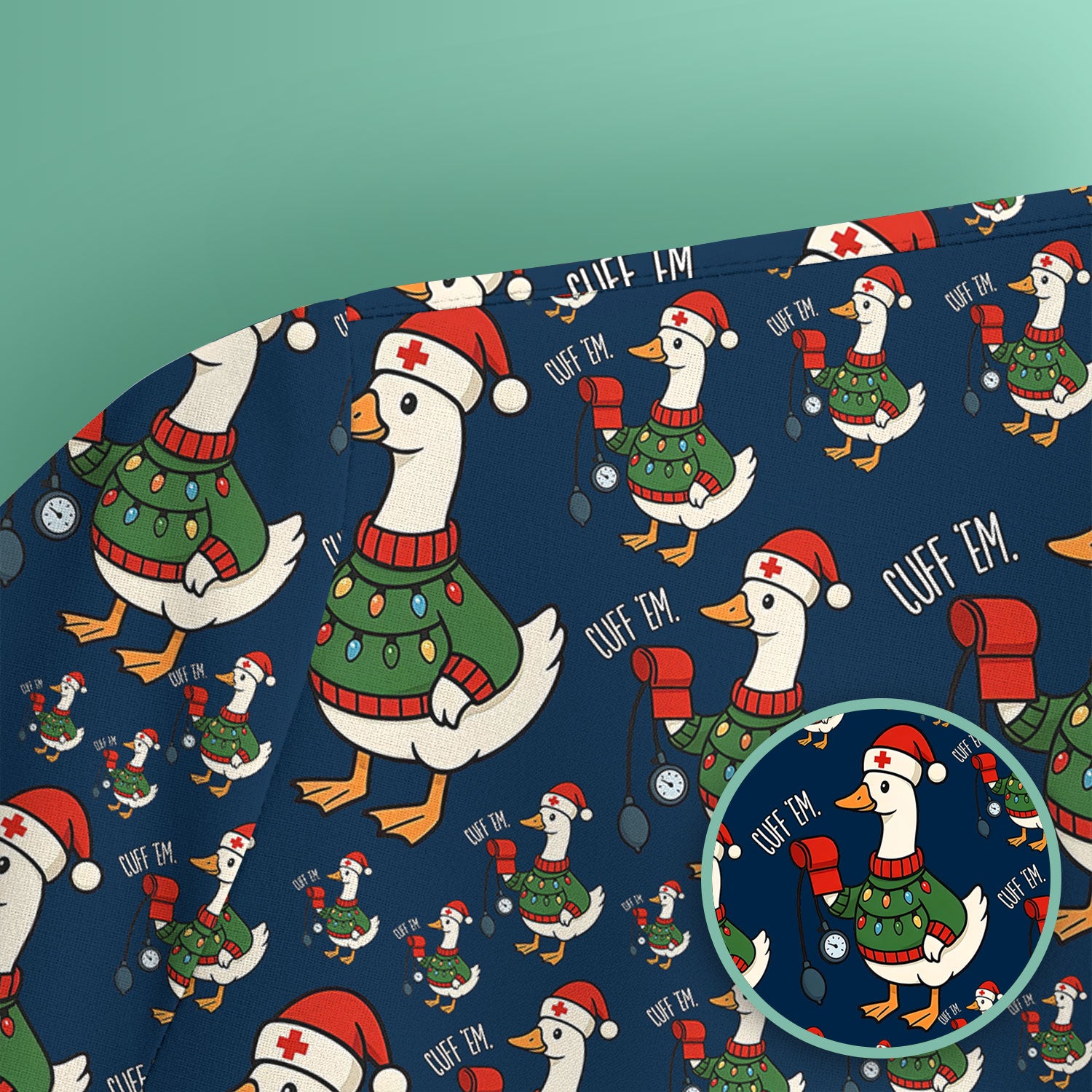 Nurse Christmas Duck Scrub Top, Cute Goose Pattern Scrub Shirt, RN LPN CNA Nursing Uniform
